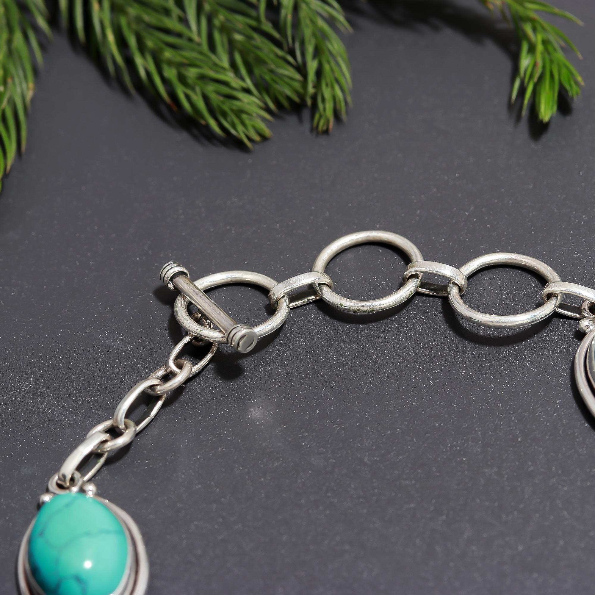 925 Silver Oval Turquoise Link Bracelet
