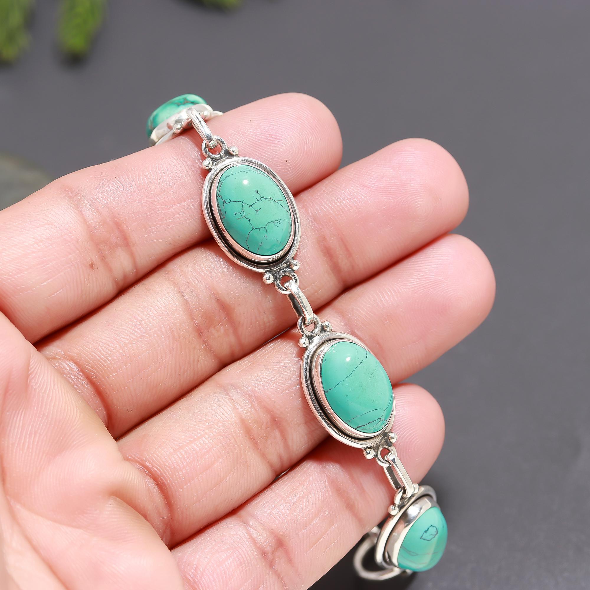 925 Silver Oval Turquoise Link Bracelet