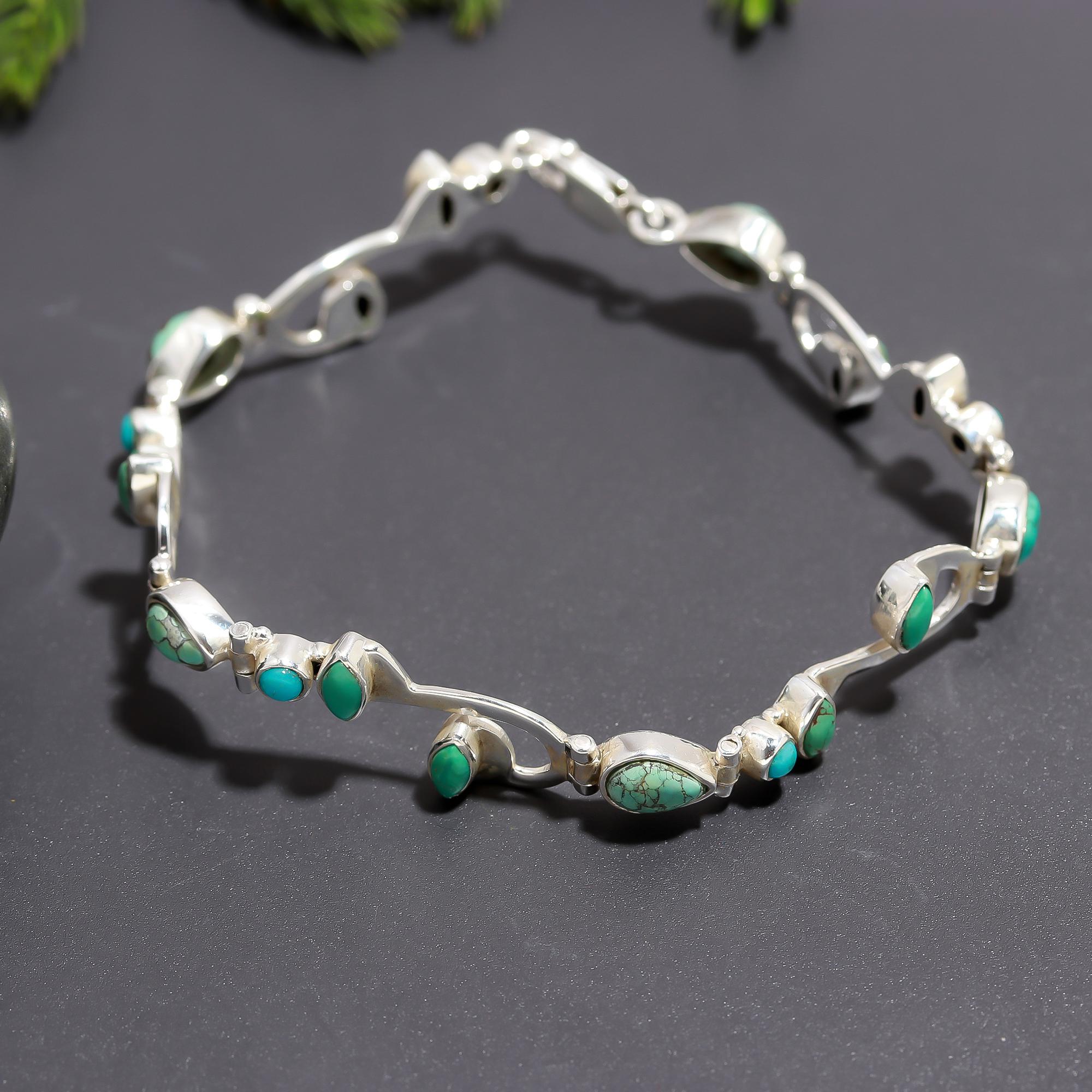 925 Silver Turquoise Vine Motif Link Bracelet