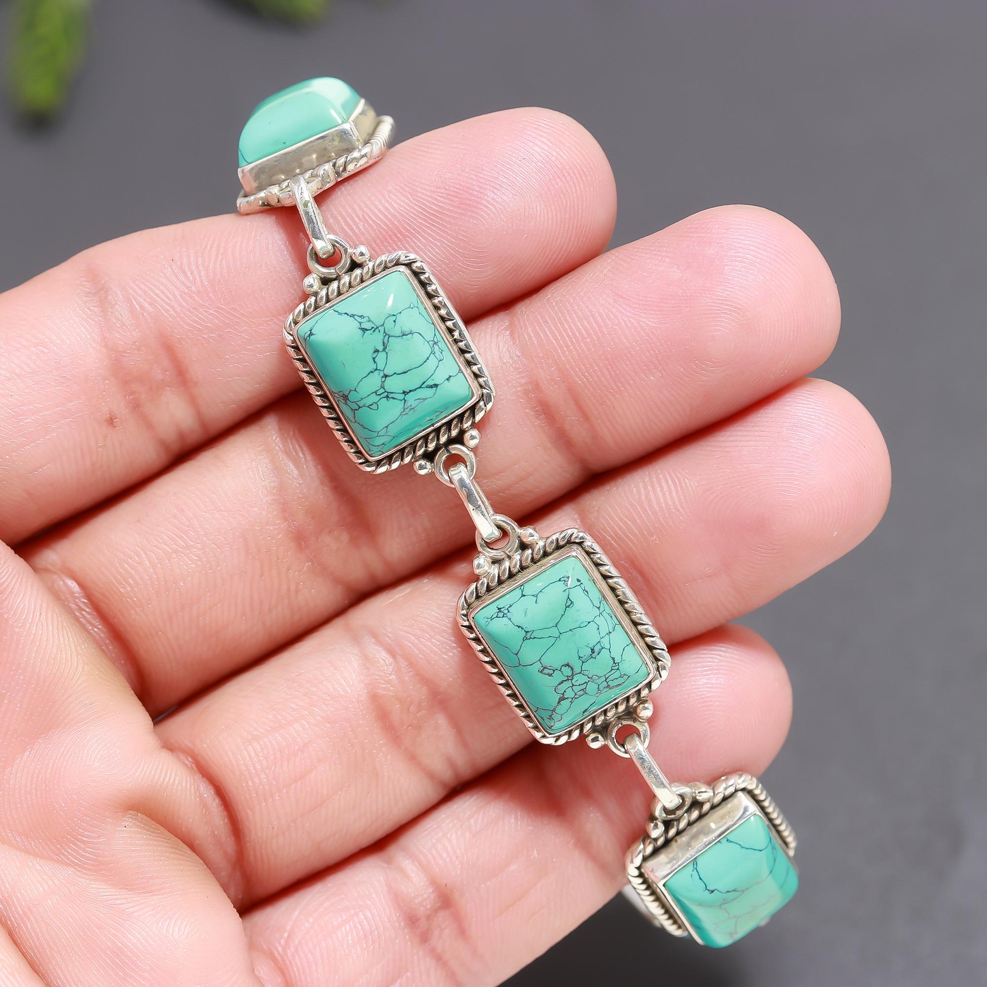 925 Silver Turquoise Rope Frame Link Bracelet
