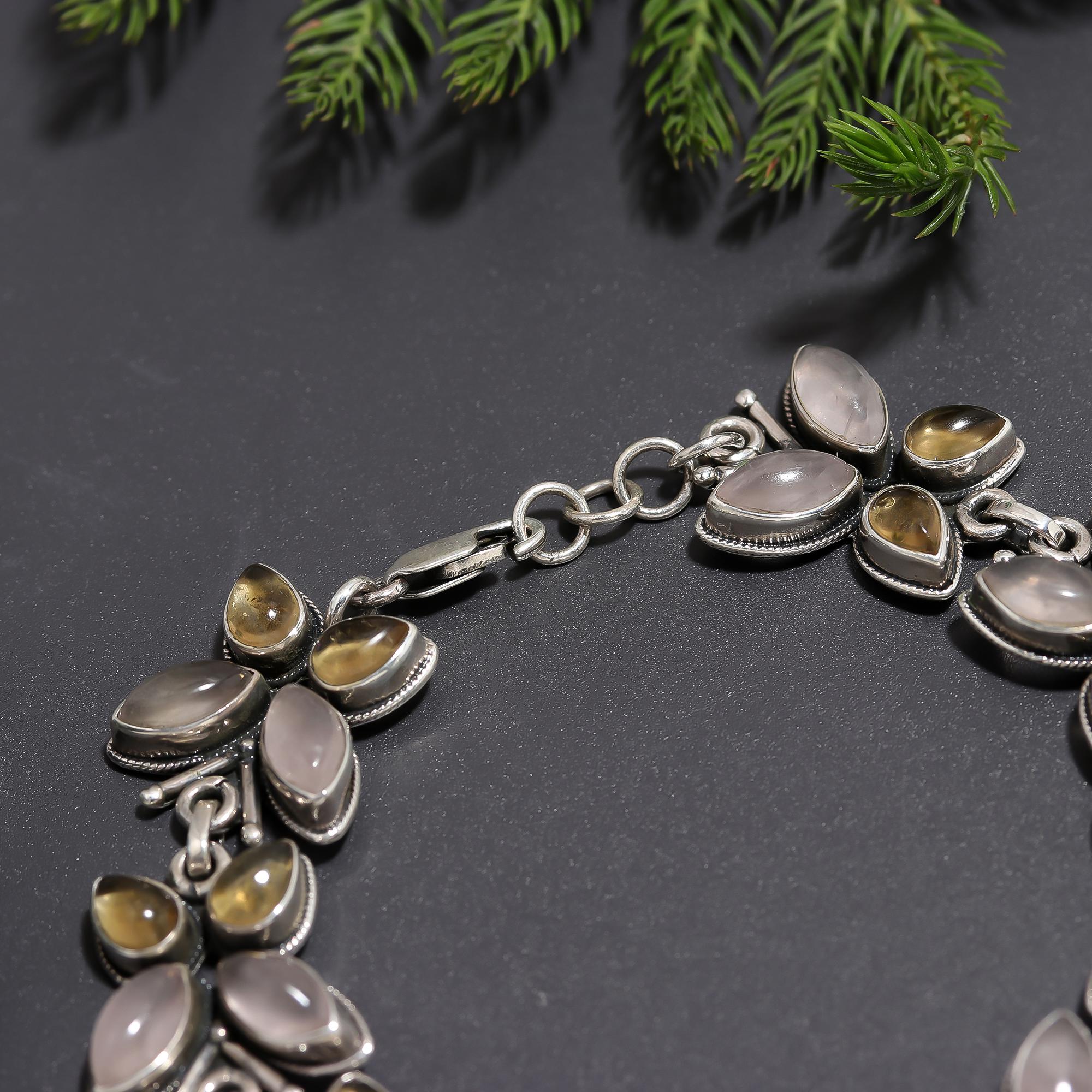 925 Silver Floral Grey Moonstone and Cat’s Eye Bracelet