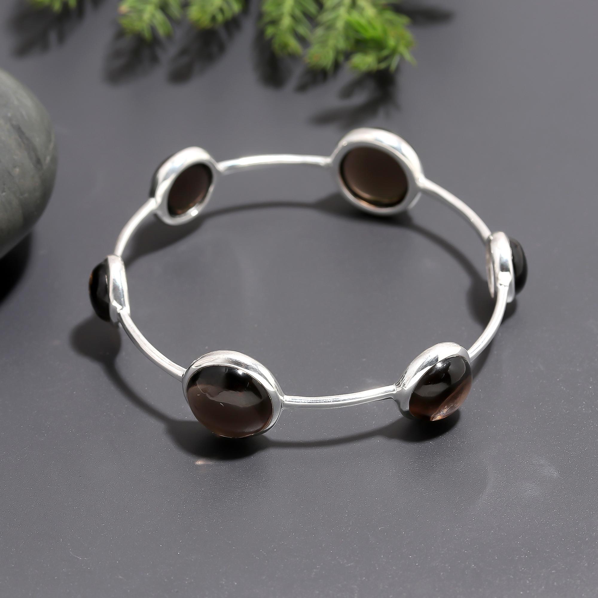 925 Silver Smoky Quartz Bangle Bracelet