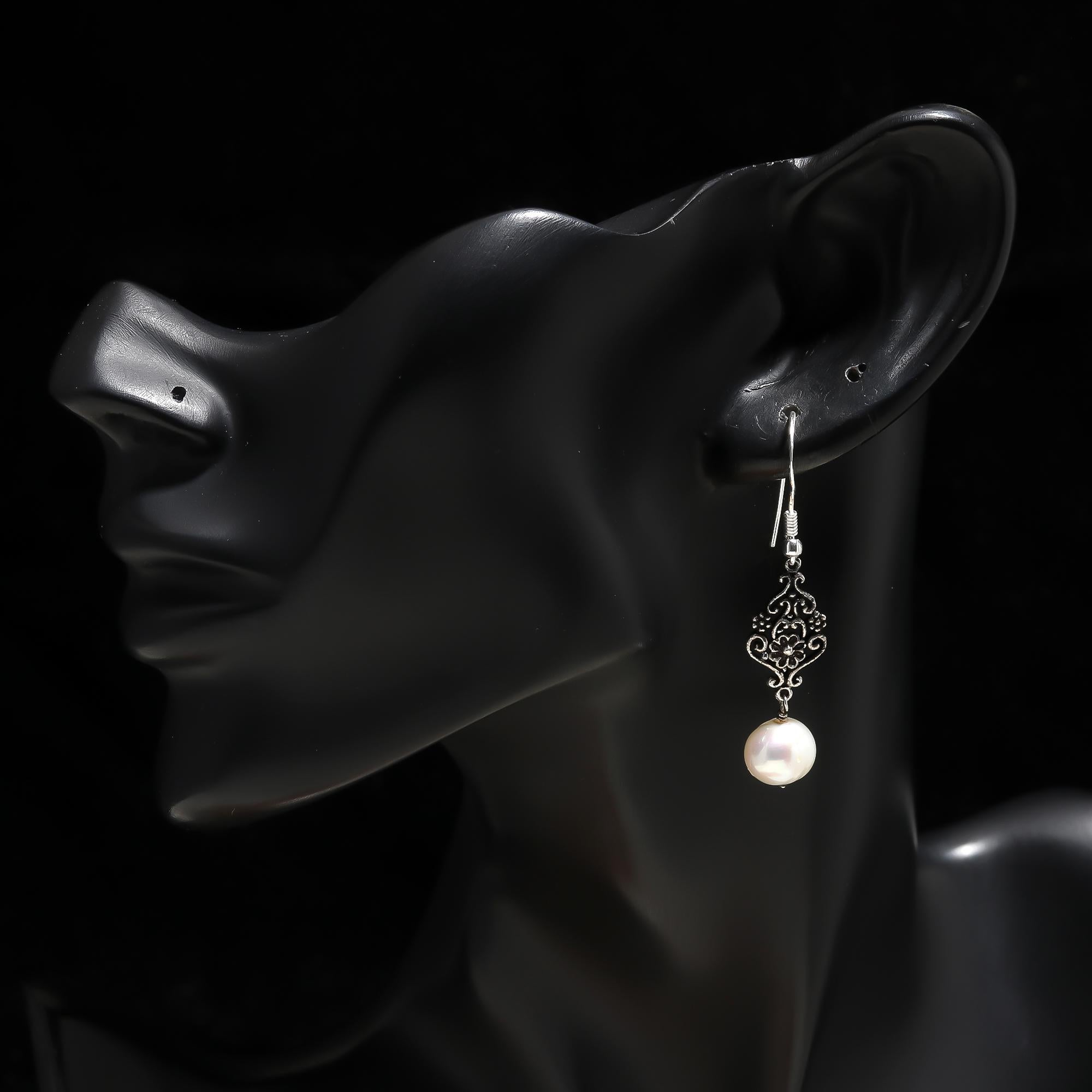 925 Silver Floral Pearl Drop Earrings