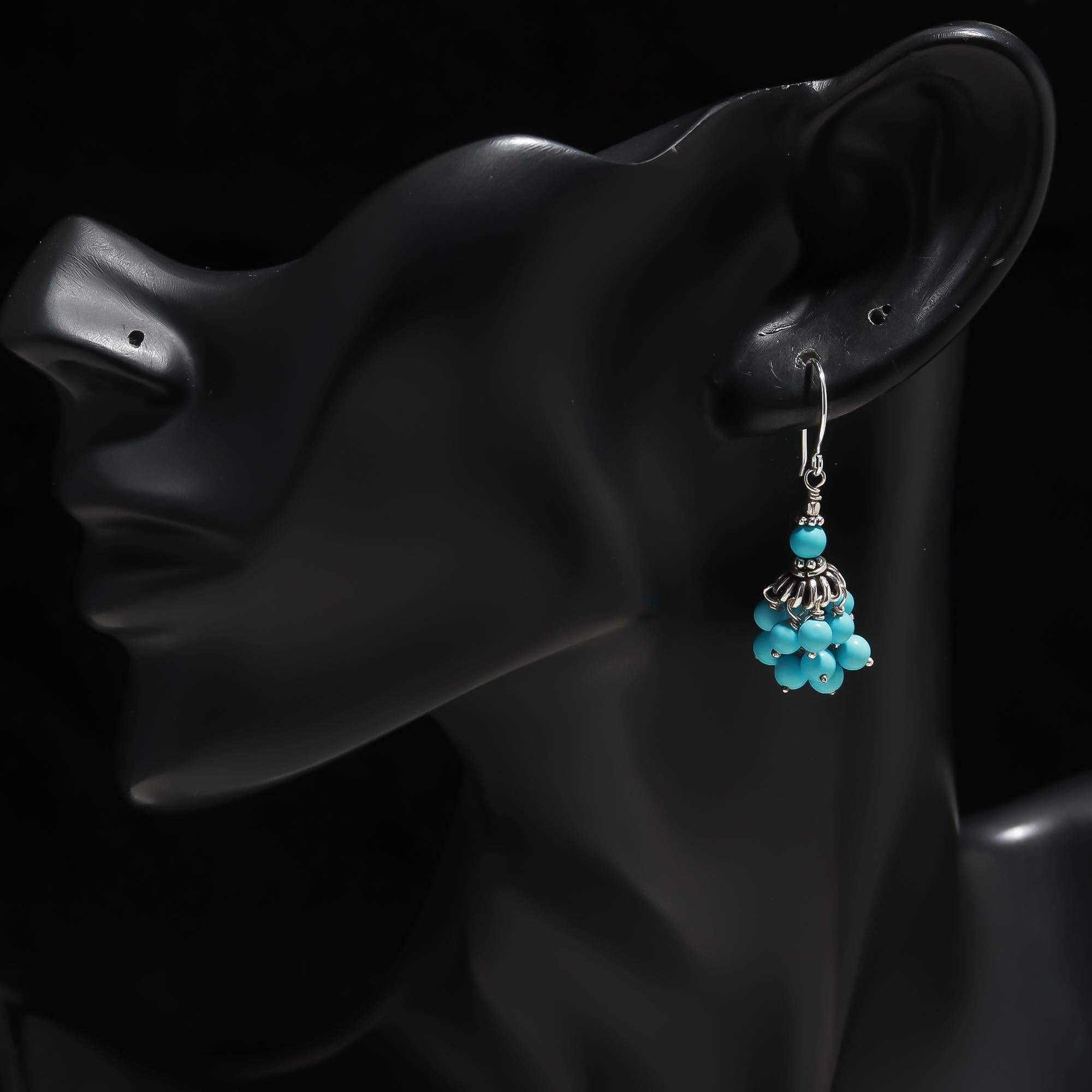 925 Silver Turquoise Beads Dangle Earrings