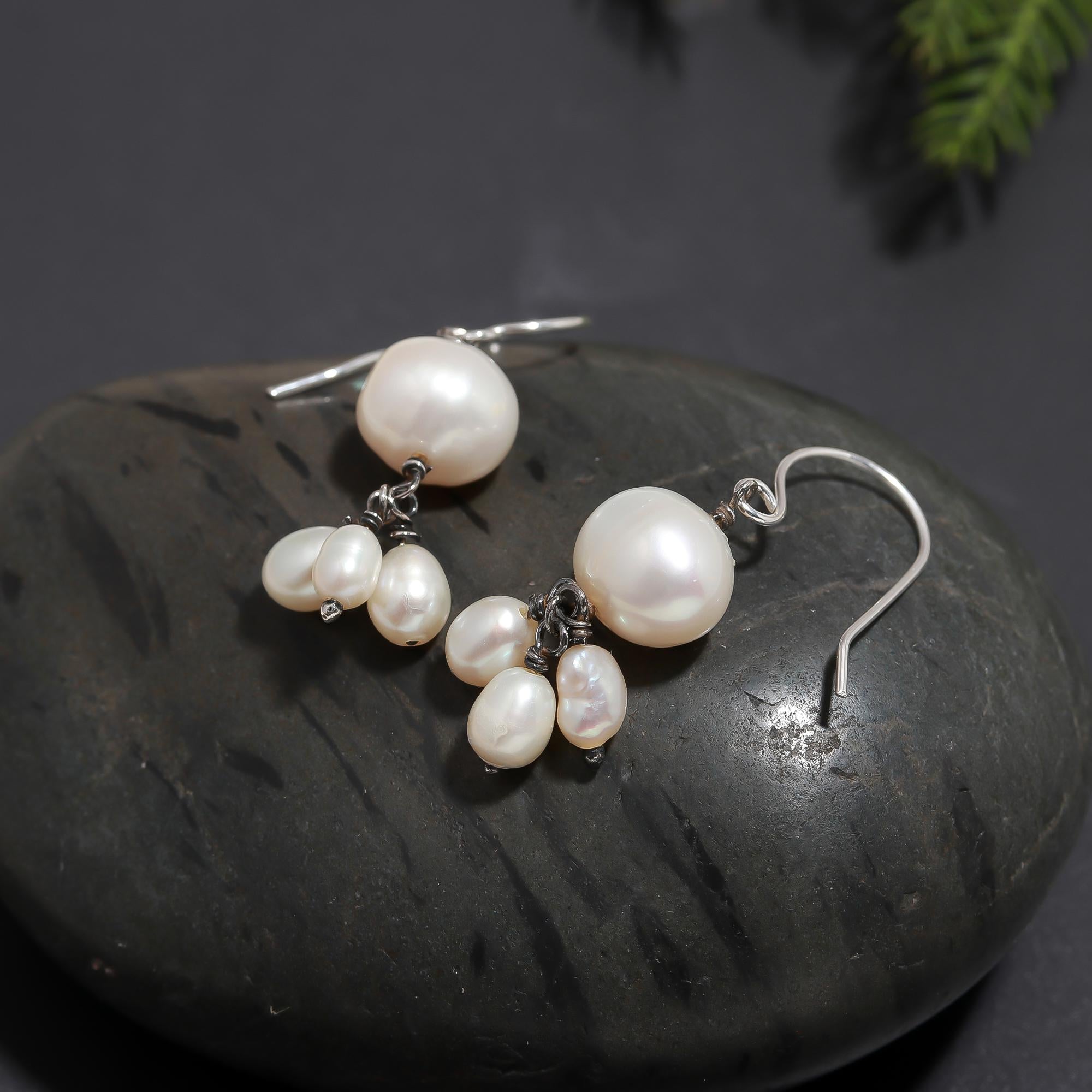 925 Silver Freshwater Pearl Dangle Earrings