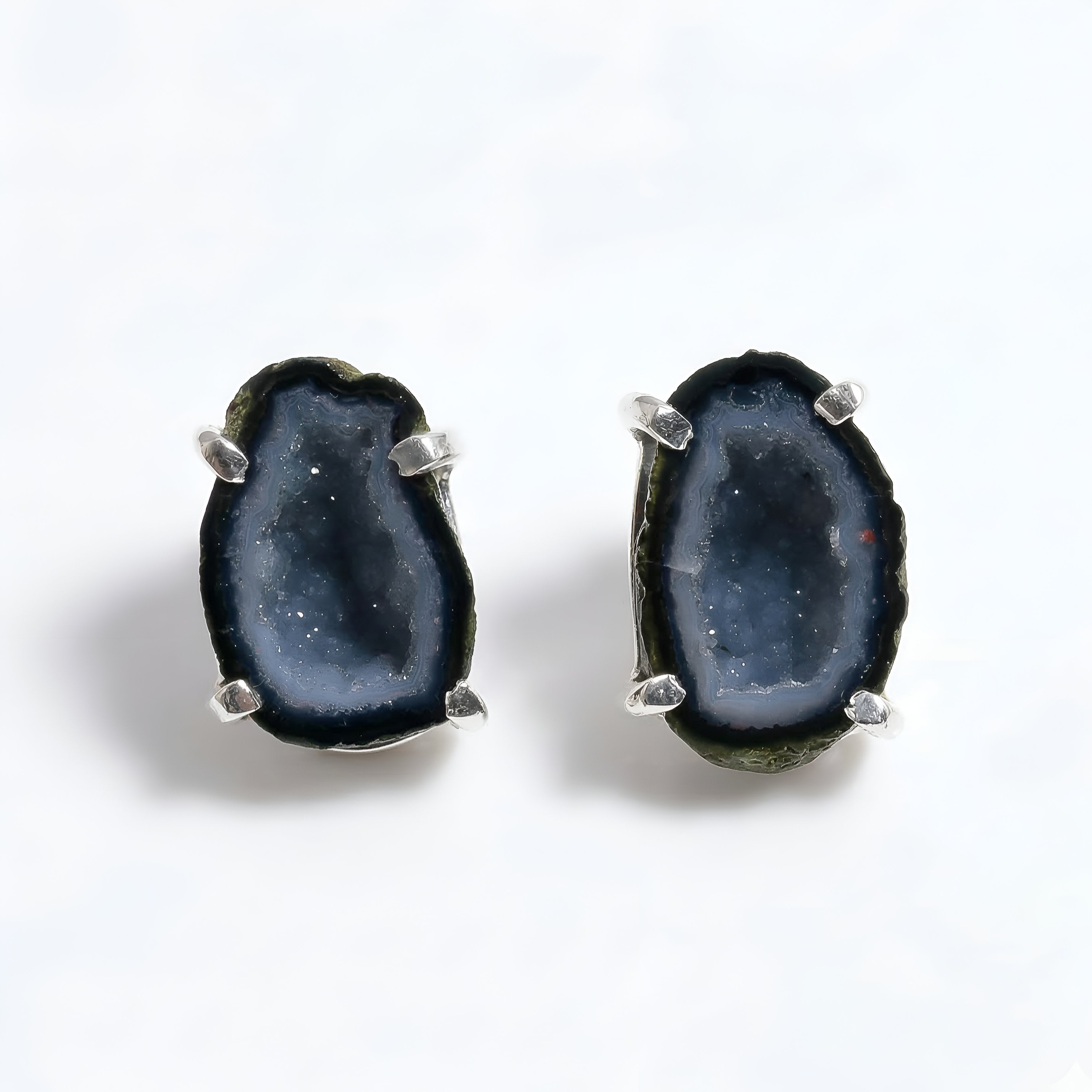 925 Silver Natural Drusy Slice Stud Earrings