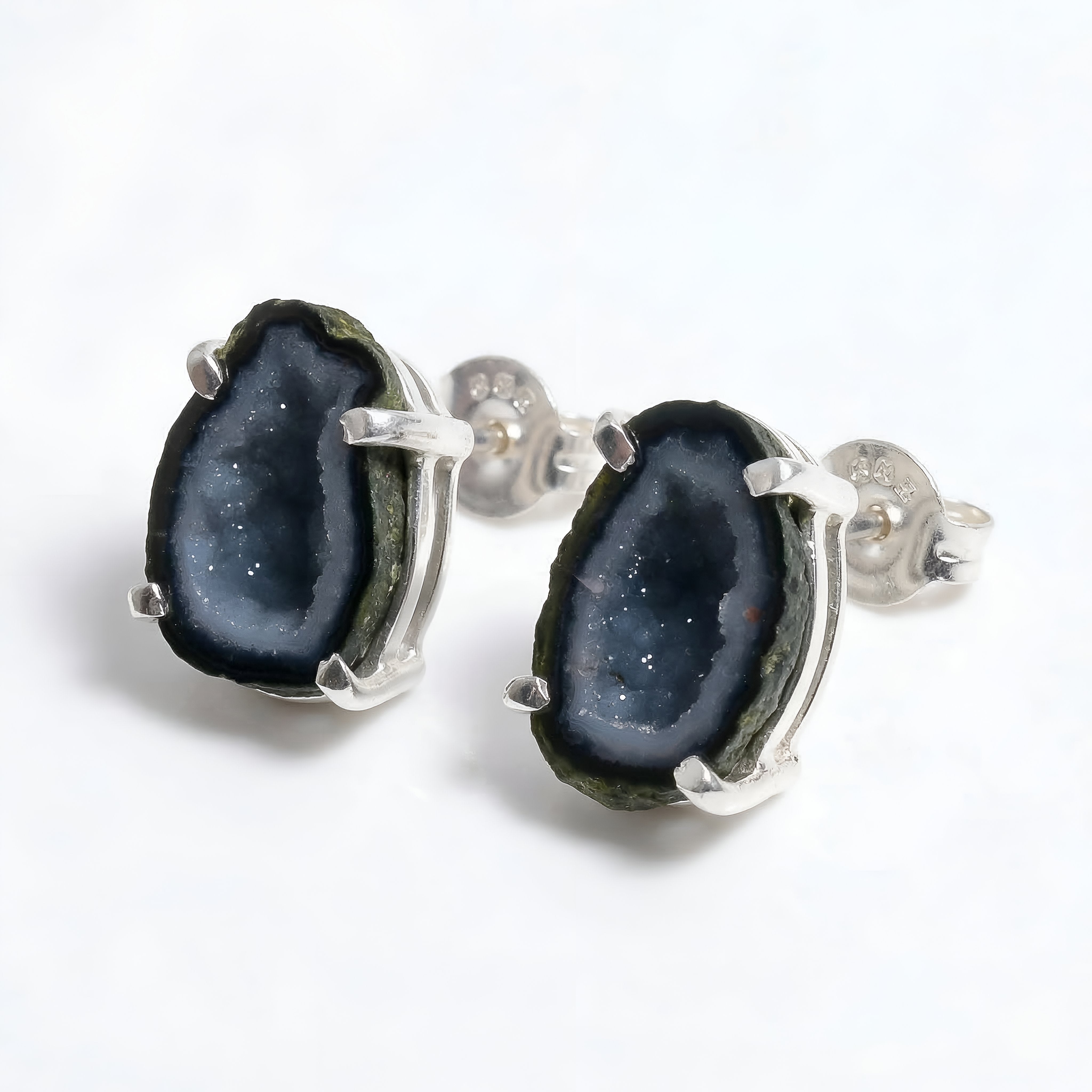 925 Silver Natural Drusy Slice Stud Earrings