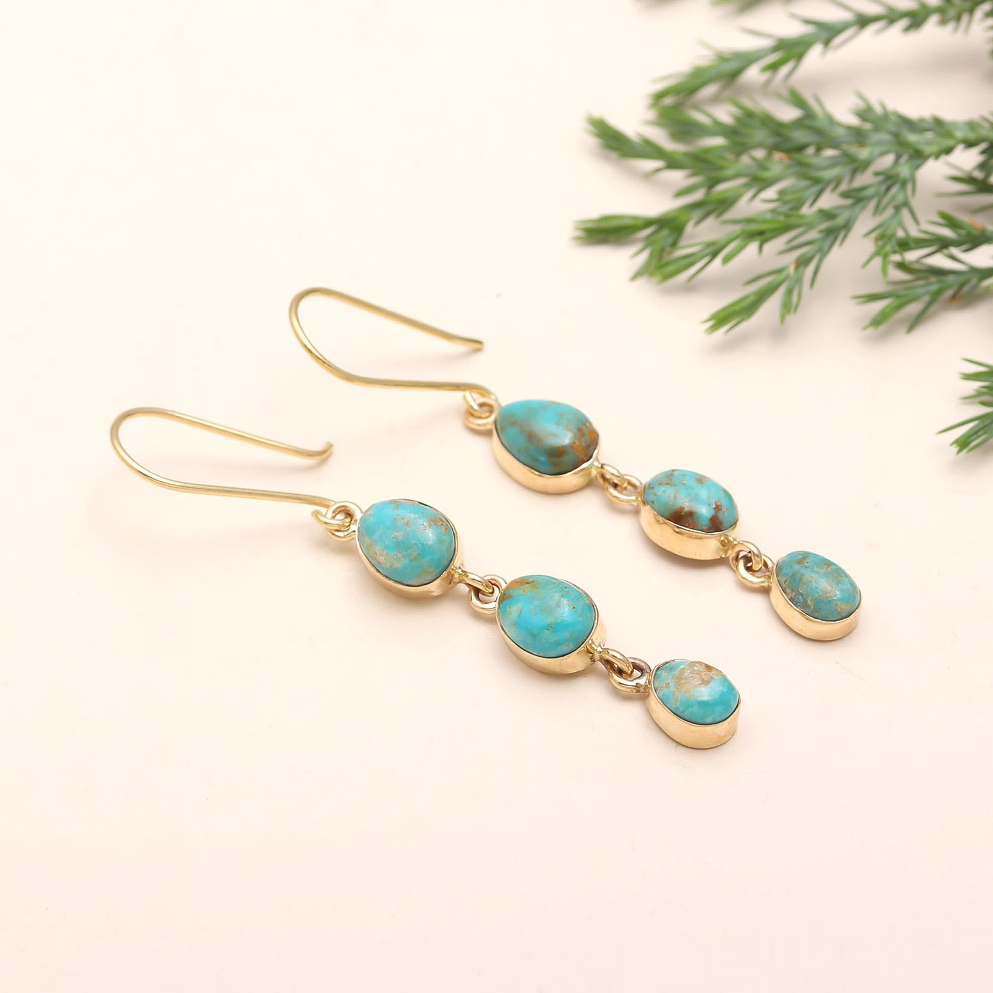 925 Silver Triple Turquoise Dangle Earrings
