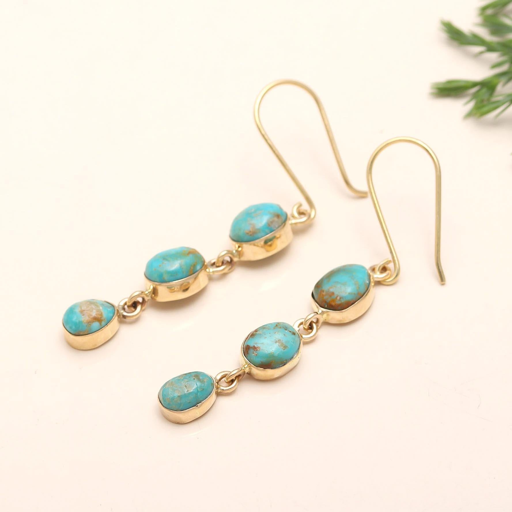The Triple Horizon: Linear Turquoise Drop Earrings