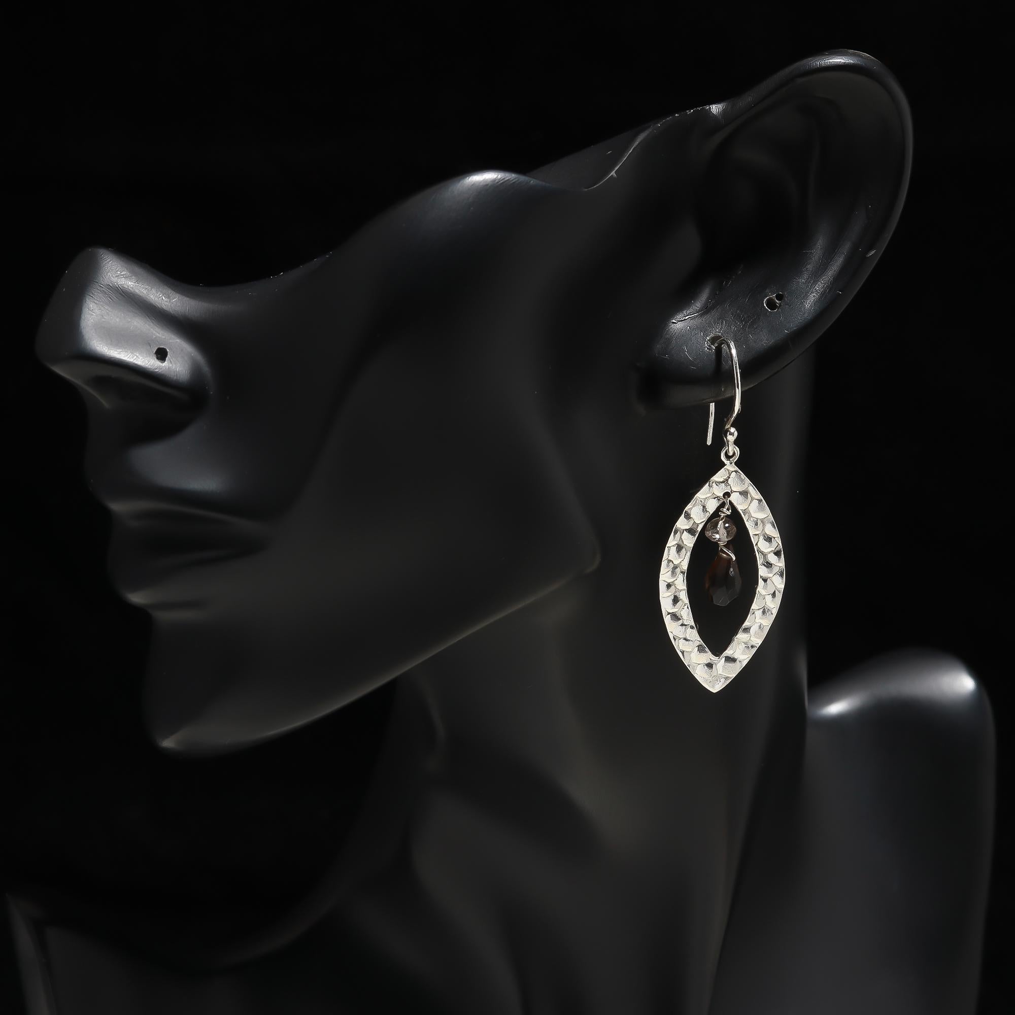 925 Silver Hammered Garnet Dangle Earrings