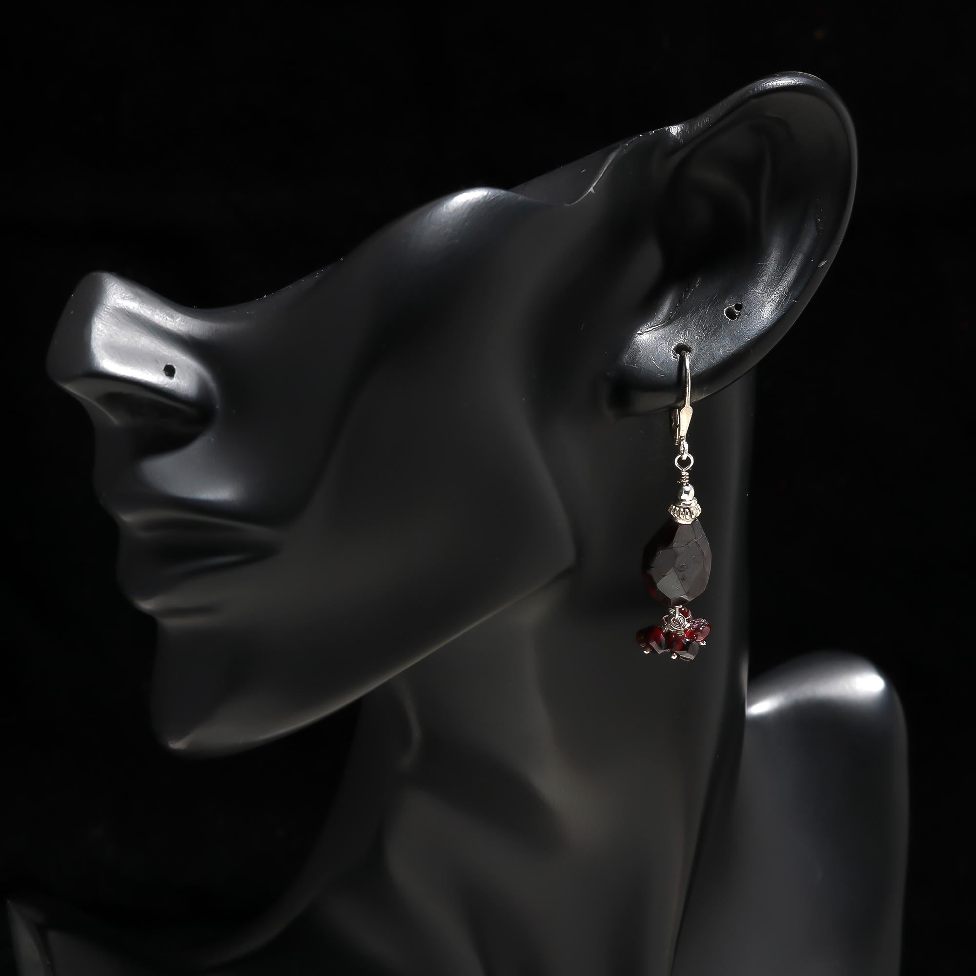 925 Silver Garnet Beads Cluster Dangle Earrings
