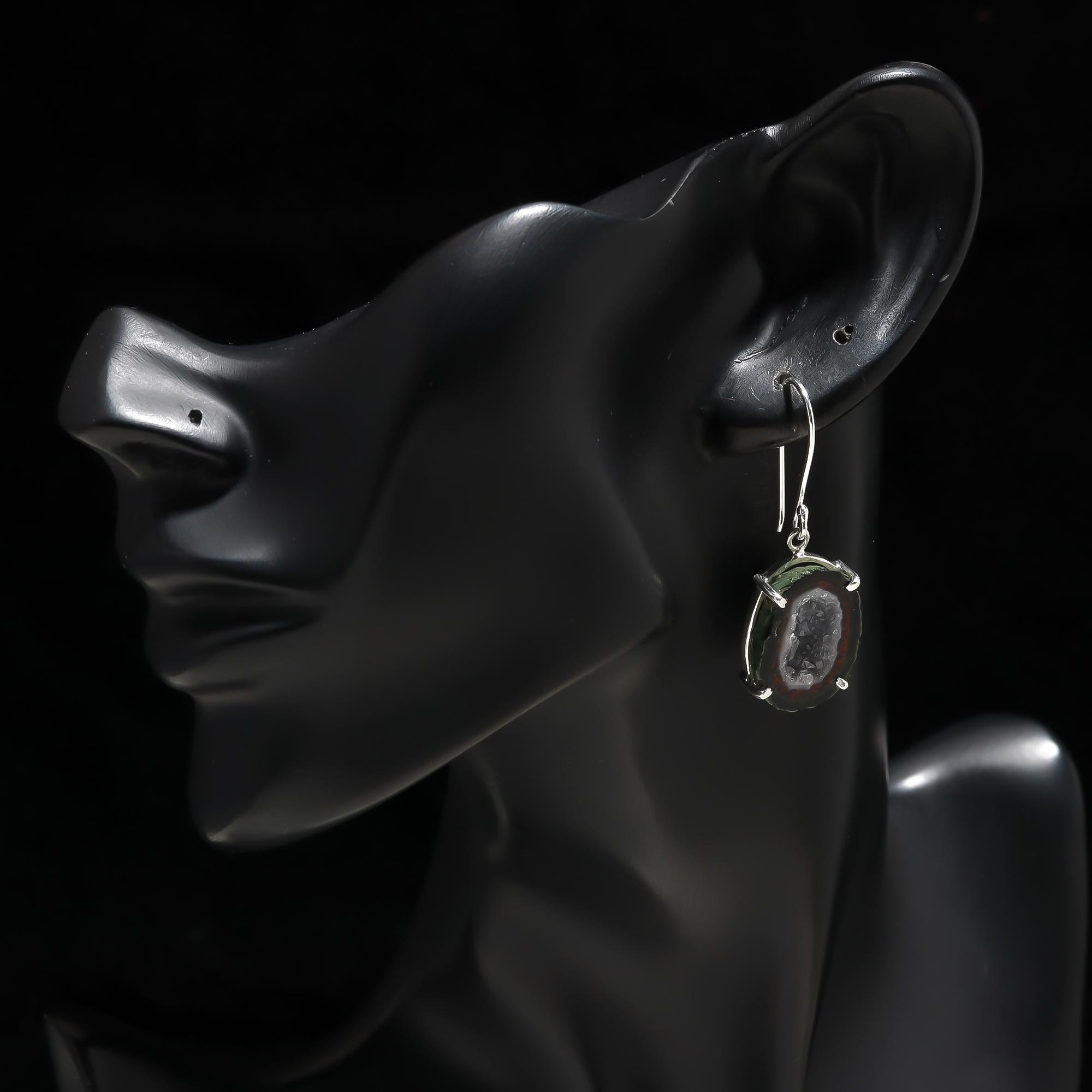 925 Silver Natural Druzy Slice Dangle Earrings