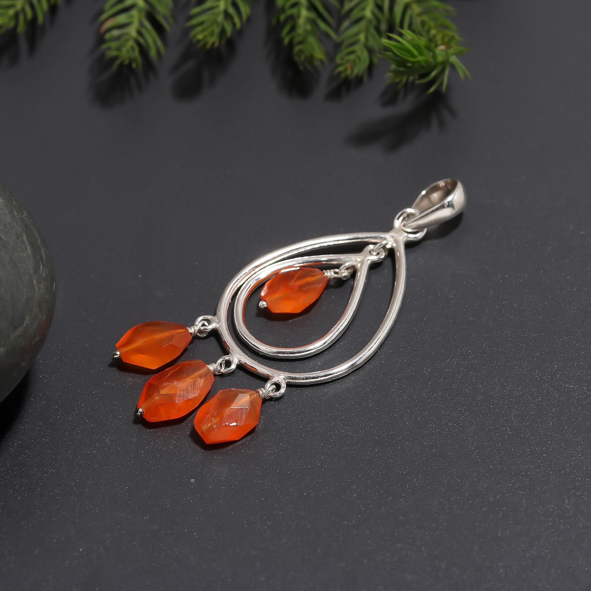 925 Silver Carnelian Teardrop Pendant