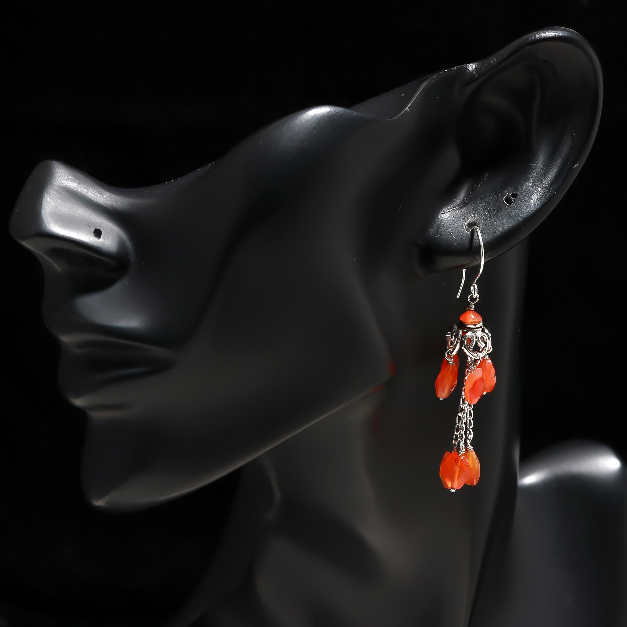 925 Silver Carnelian Cluster Dangle Earrings