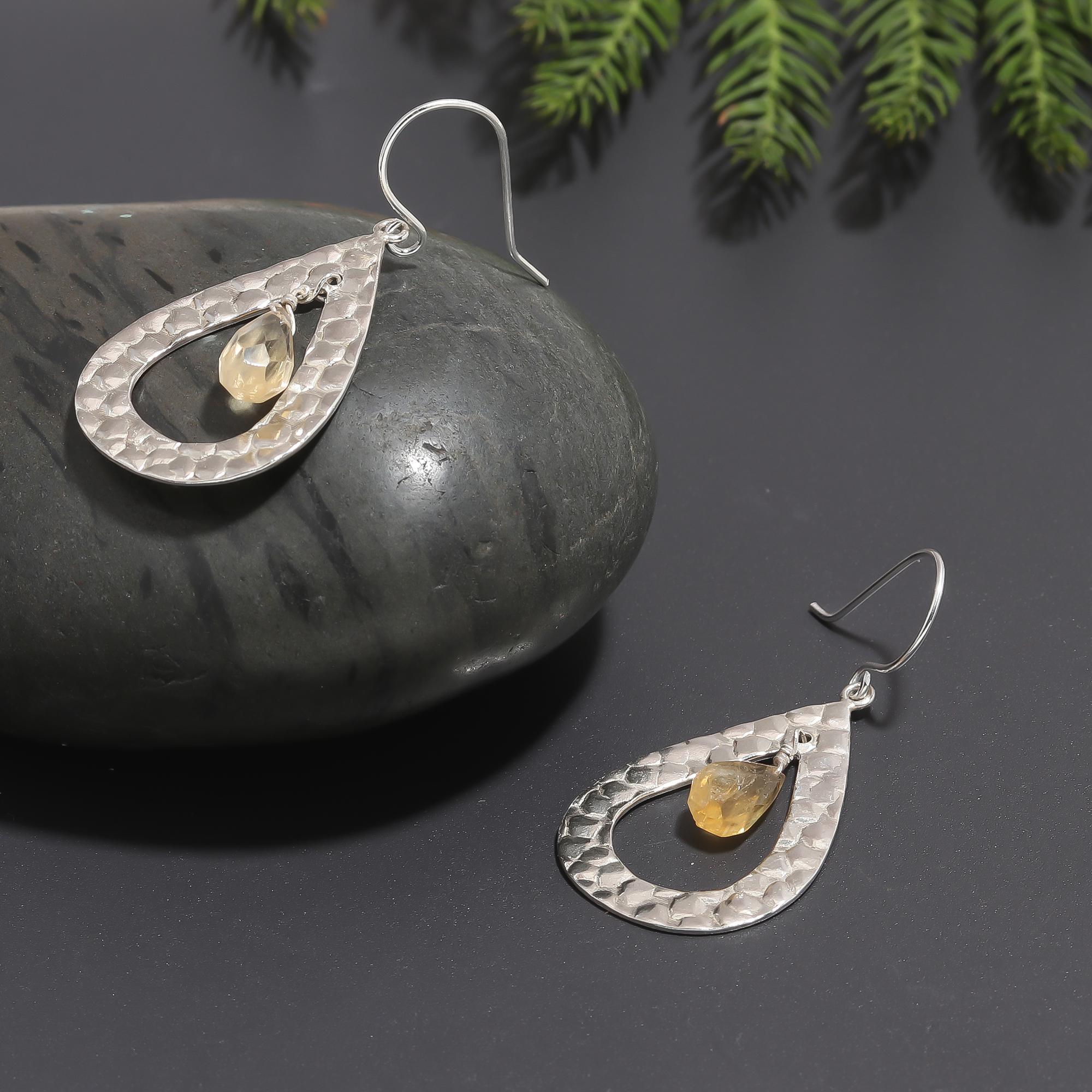 925 Silver Citrine Dangle Earrings