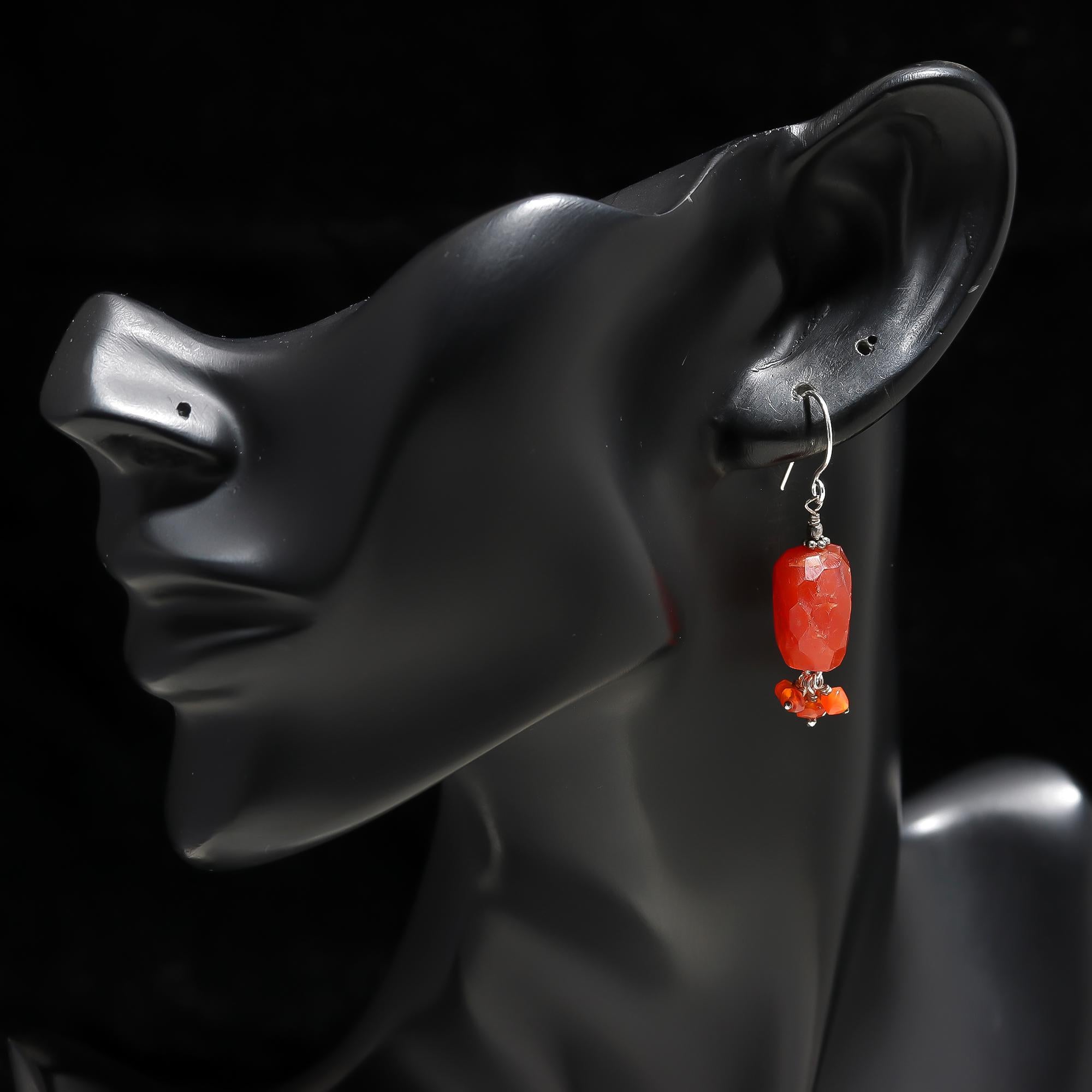 925 Silver Carnelian Beads Dangle Earrings