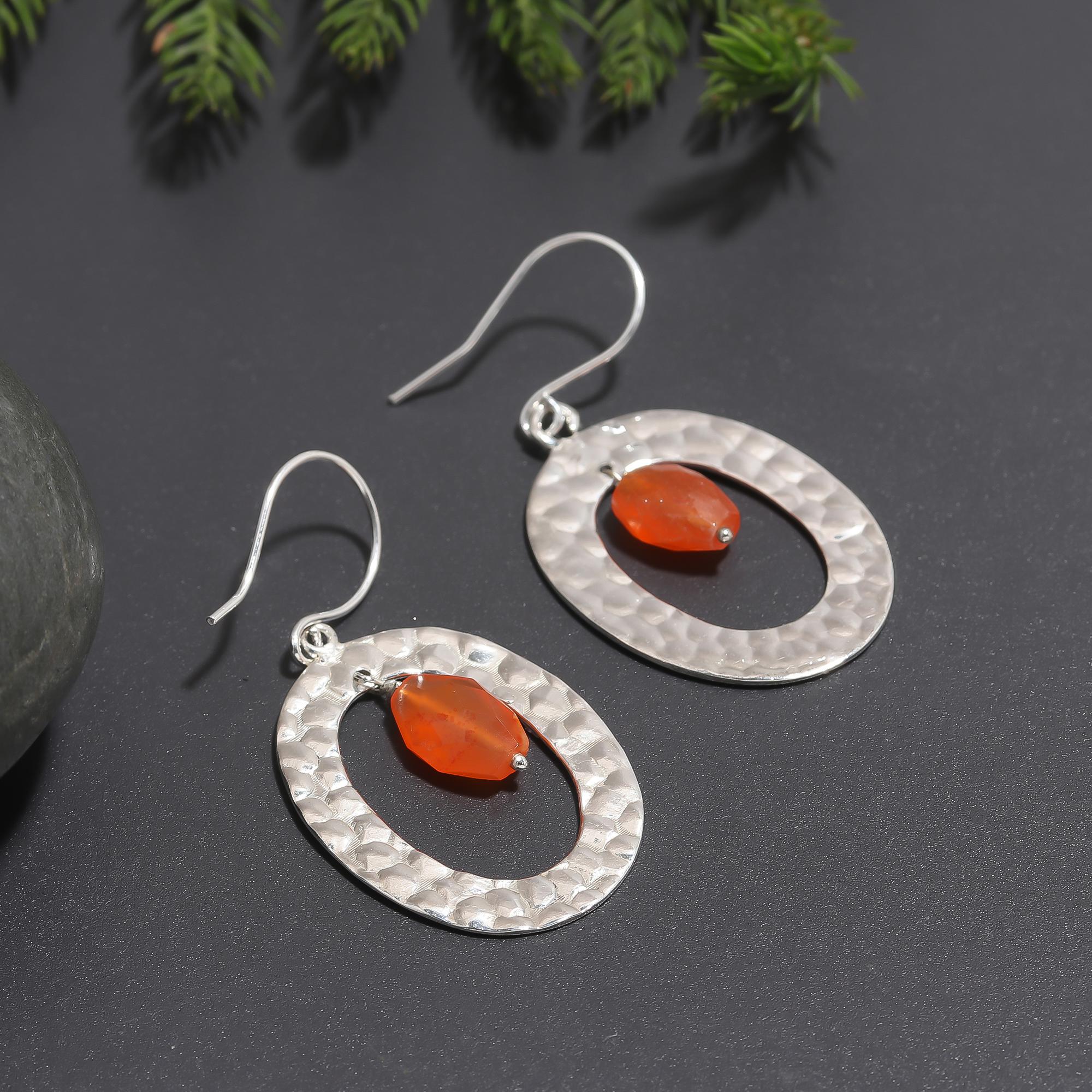 925 Silver Carnelian Dangle Earrings