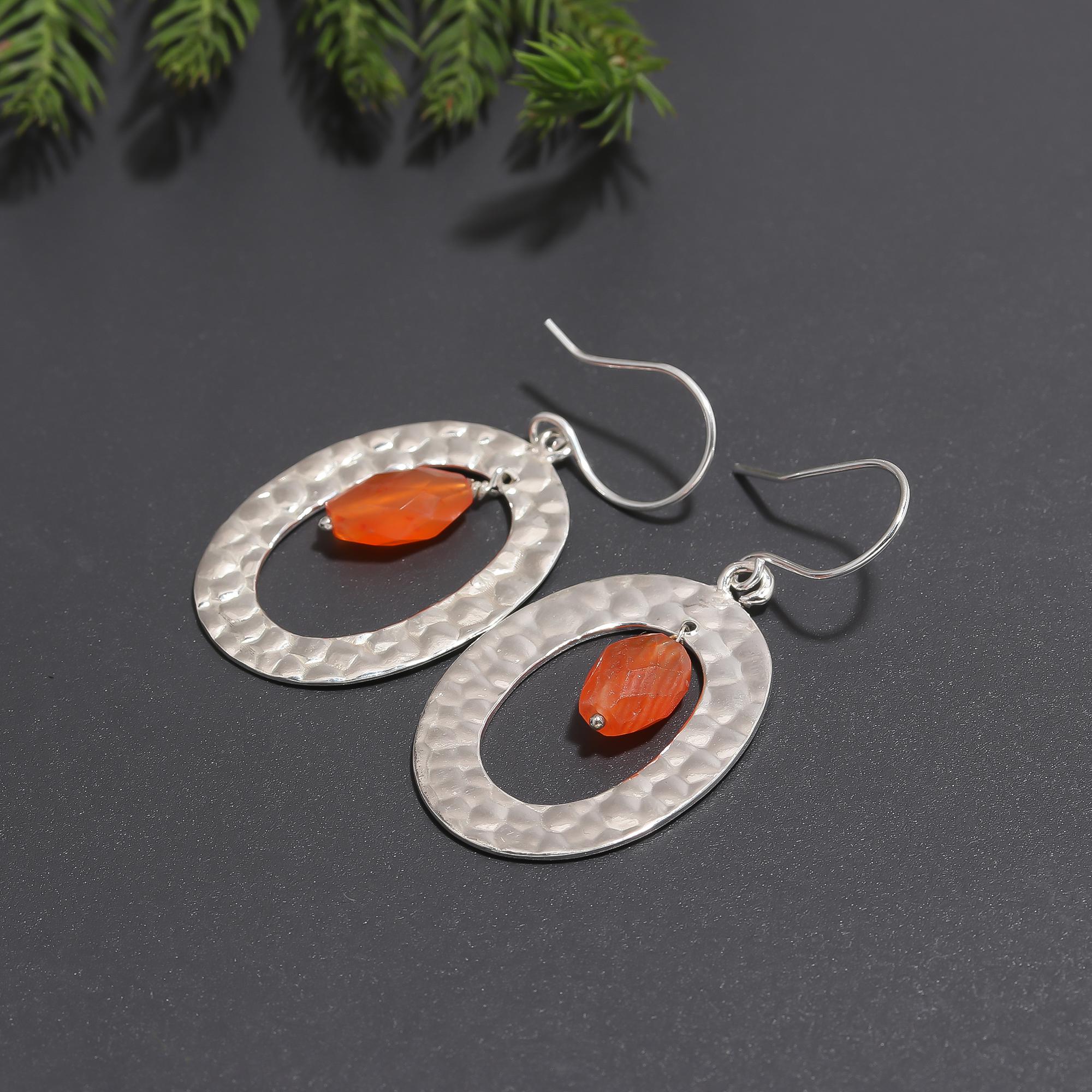 925 Silver Carnelian Dangle Earrings