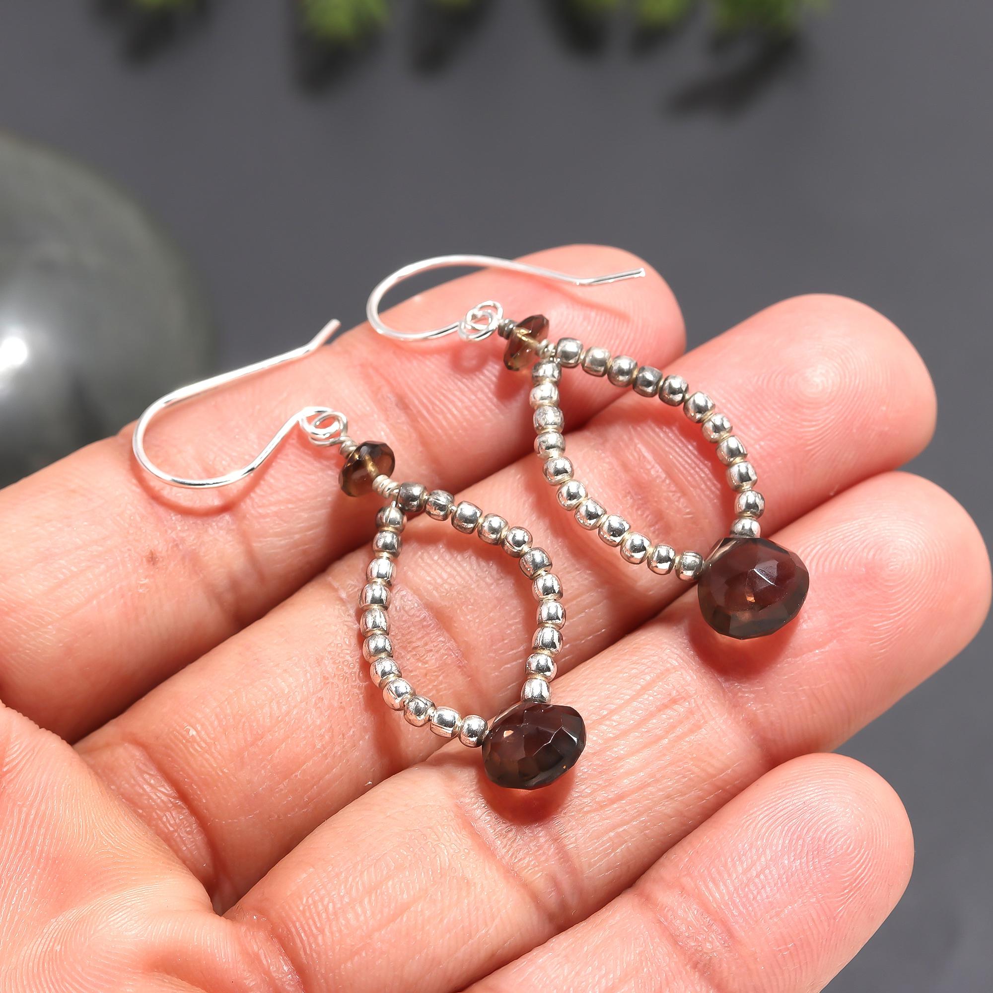925 Silver Smoky Quartz Dangle Earrings
