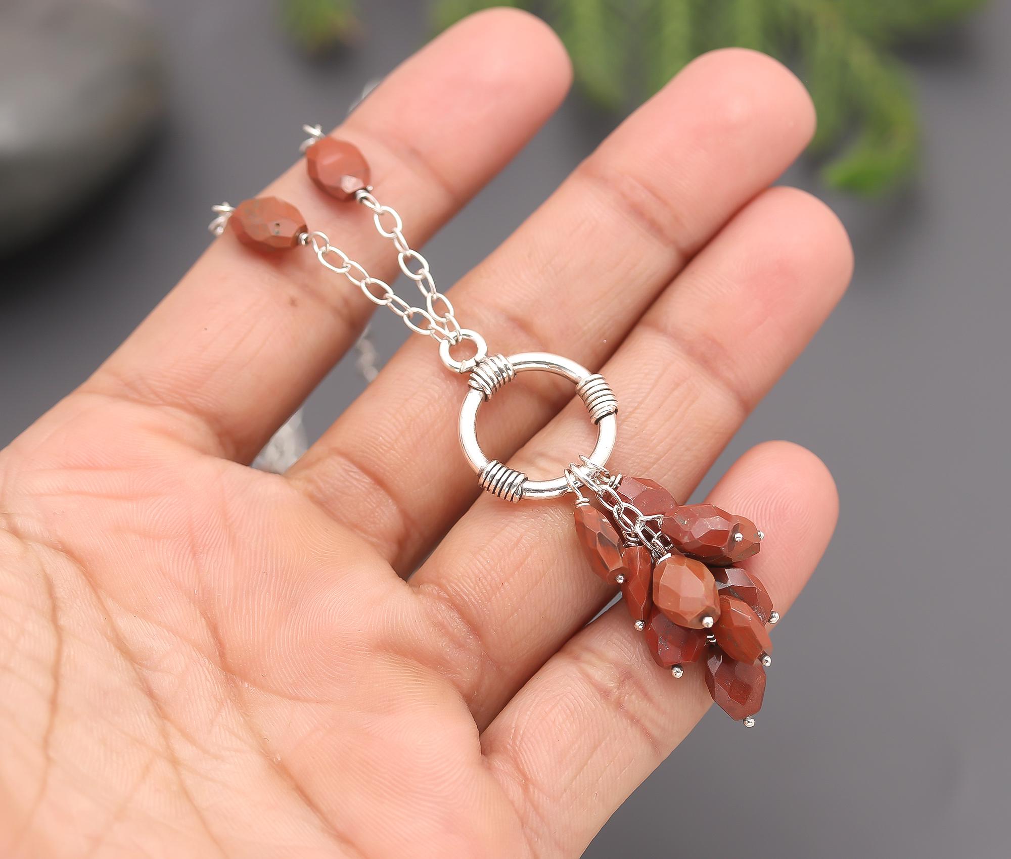 925 Silver Red Jasper Pendant Necklace
