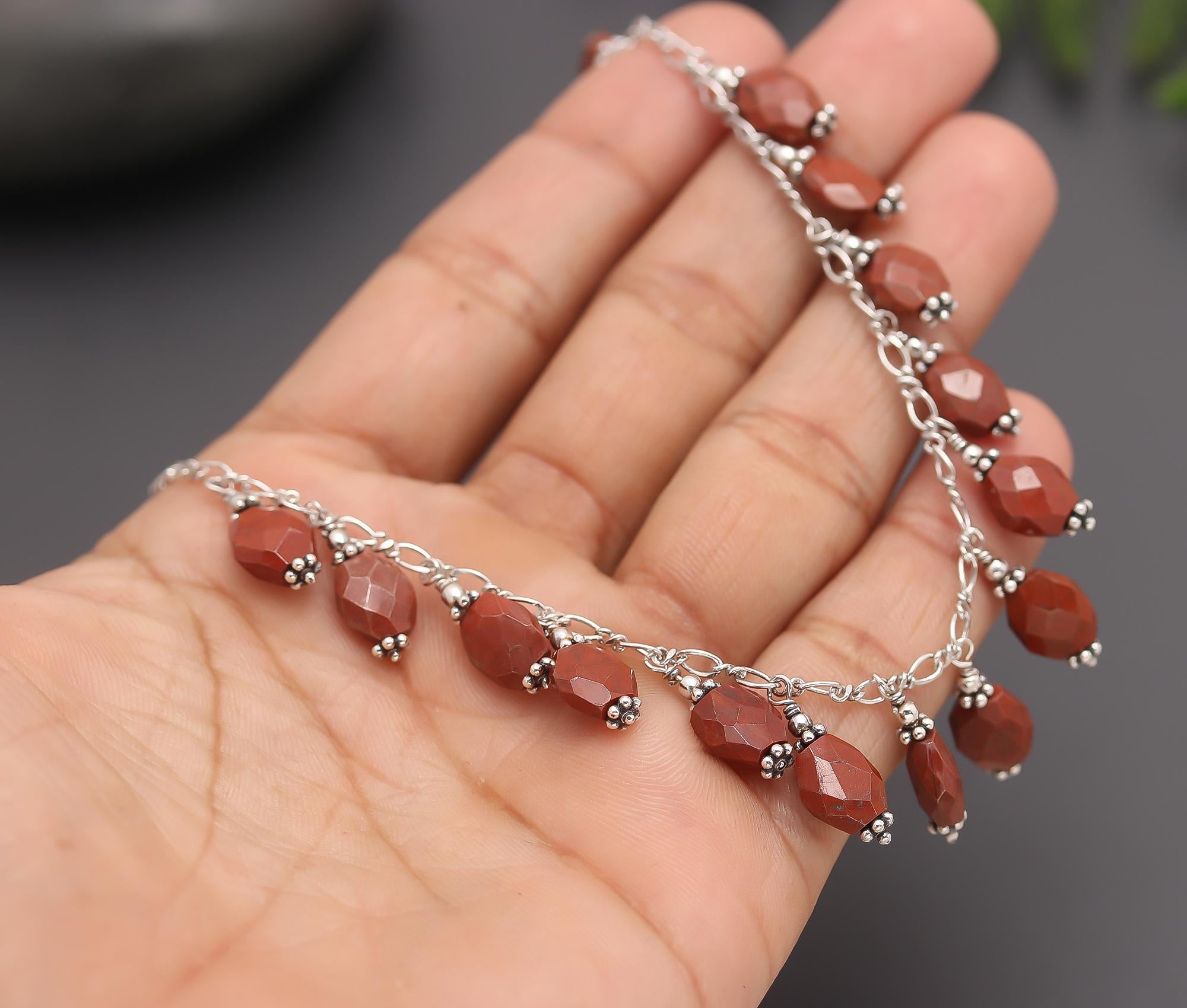 925 Silver Red Jasper Beads Necklace