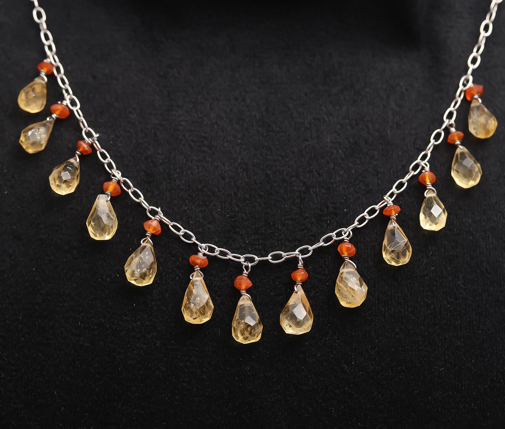 925 Silver Citrine and Carnelian Beads Necklace