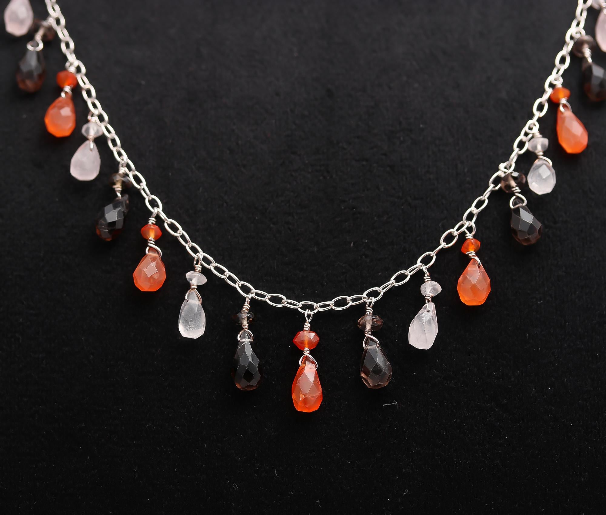 925 Silver Multi-Gemstone Drop Necklace