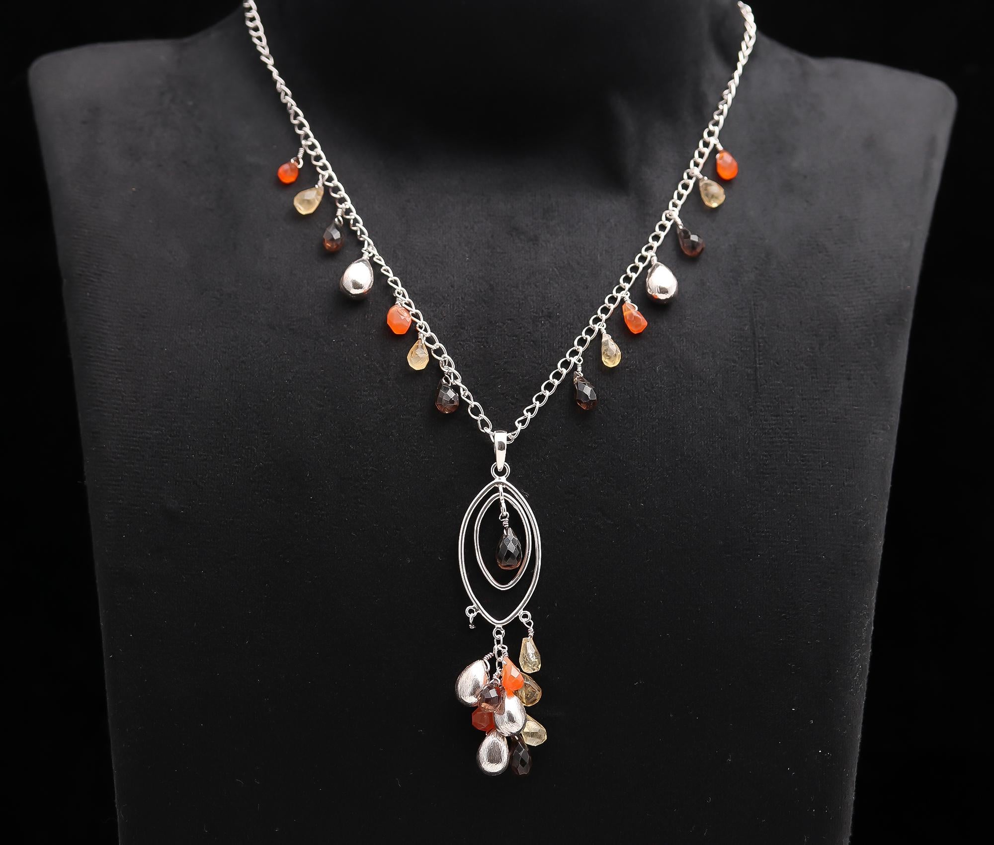 925 Silver Multi-Gemstone Pendant Necklace