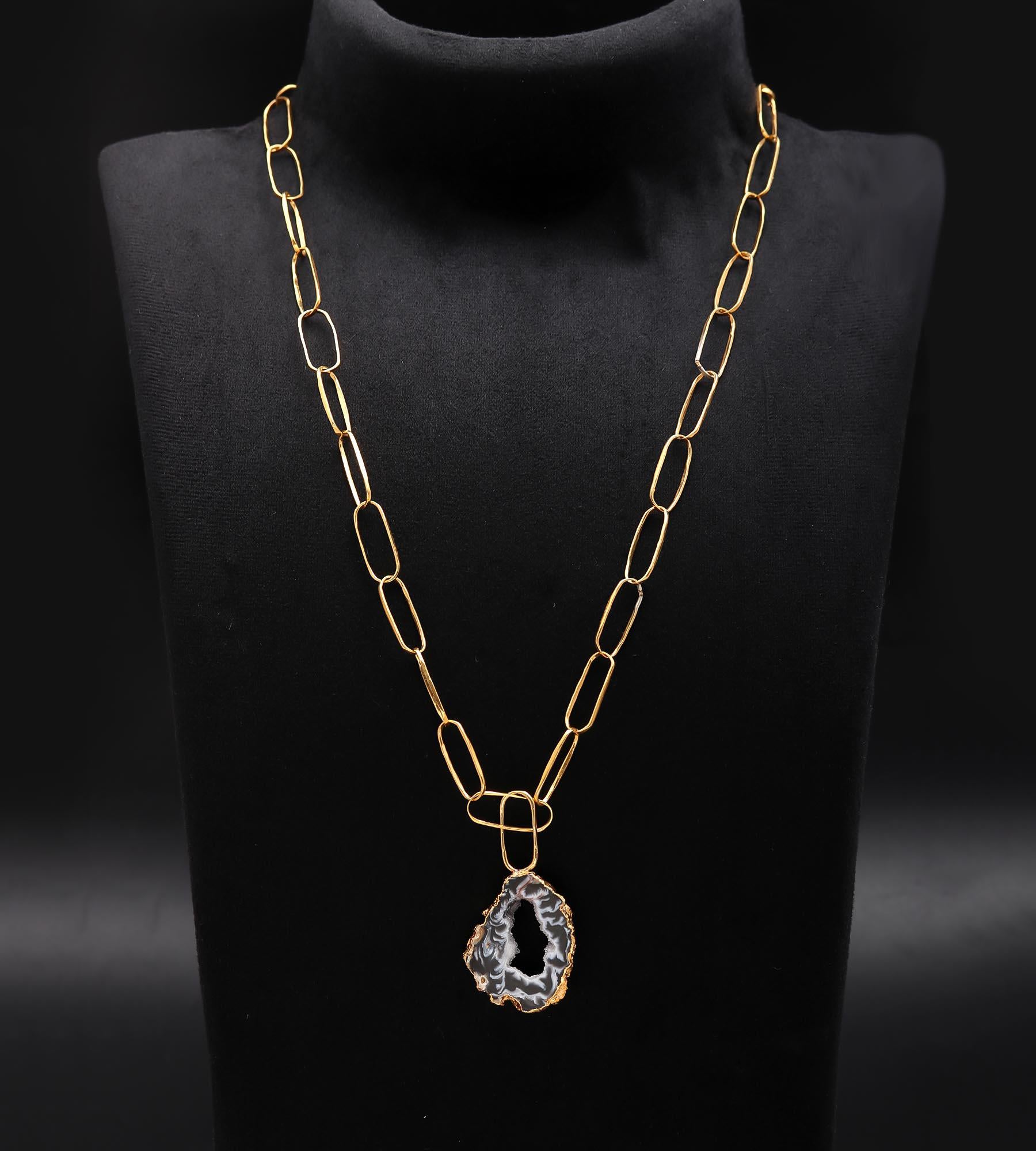 925 Silver Agate Slice Pendant Necklace