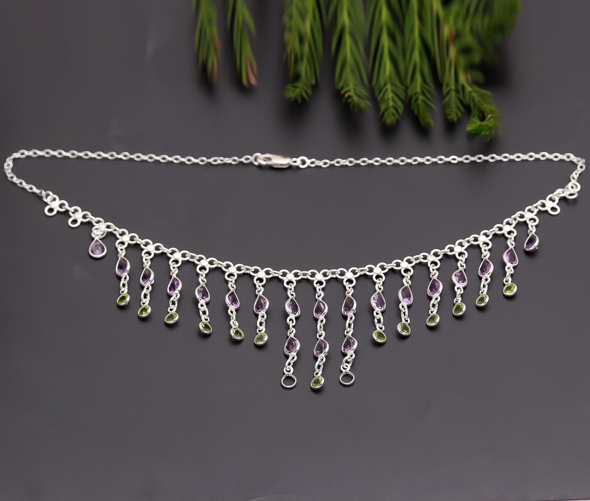 925 Silver Amethyst and Peridot Necklace