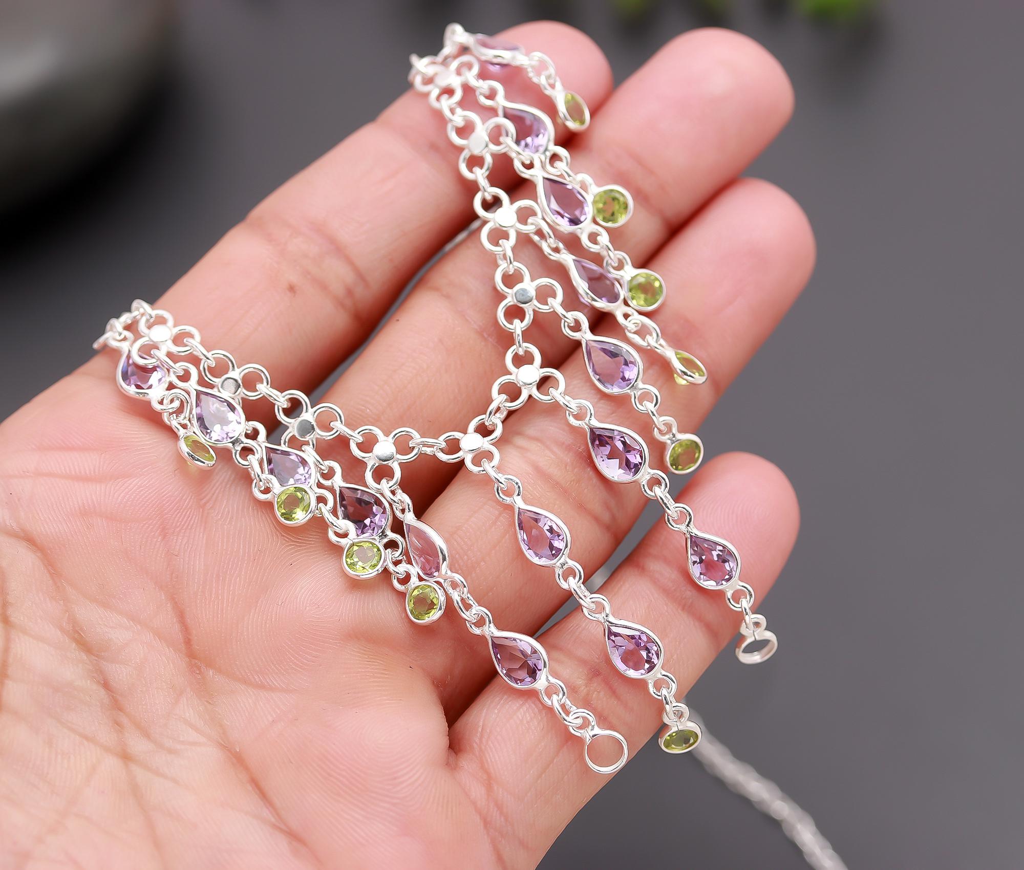 925 Silver Amethyst and Peridot Necklace