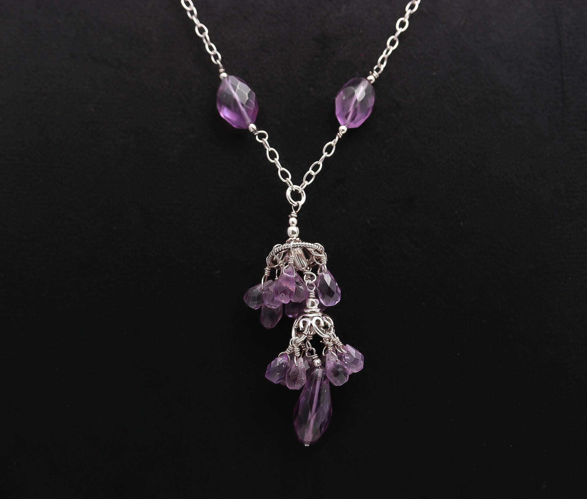925 Silver Amethyst Beads Pendant Necklace