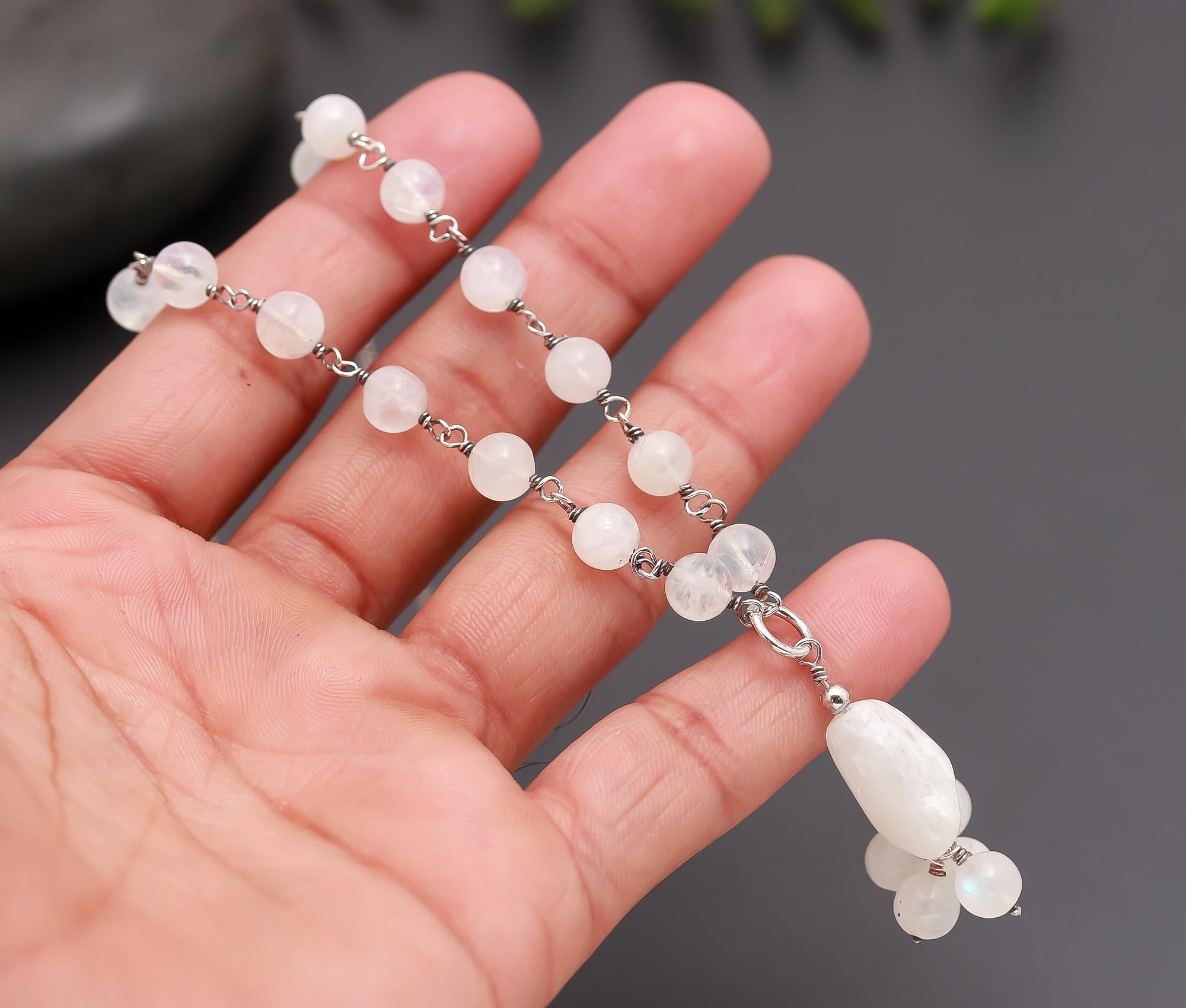 925 Silver Rainbow Moonstone Beads Necklace