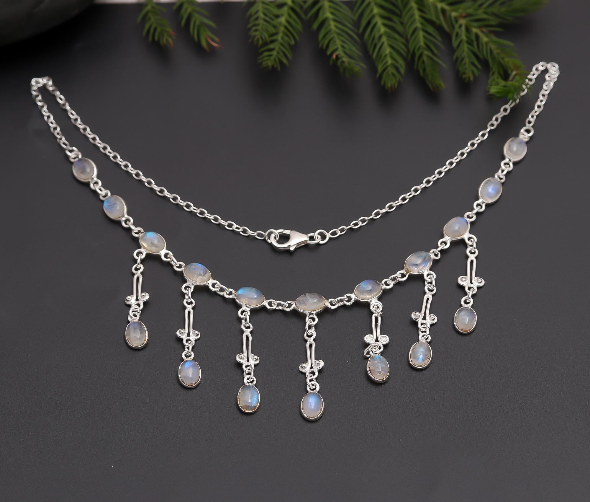 925 Silver Rainbow Moonstone Necklace