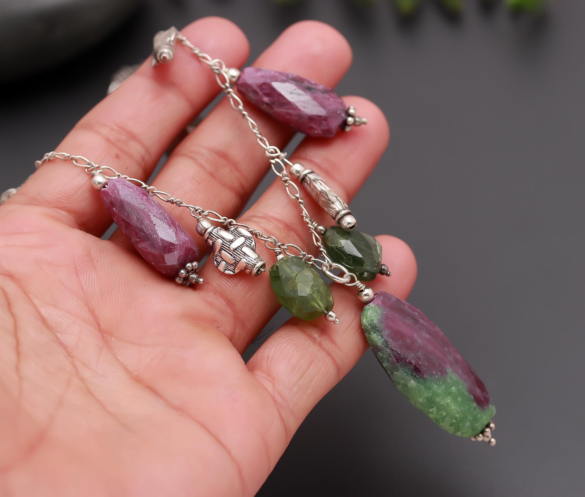 925 Silver Ruby Zoisite and Garnet Necklace