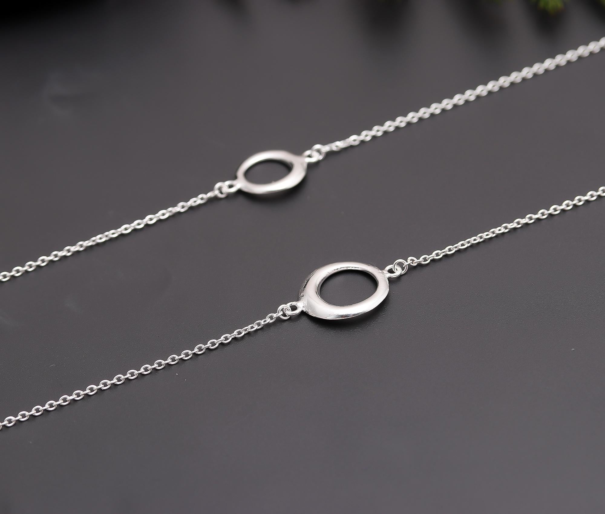 925 Silver Long Circle Link Necklace