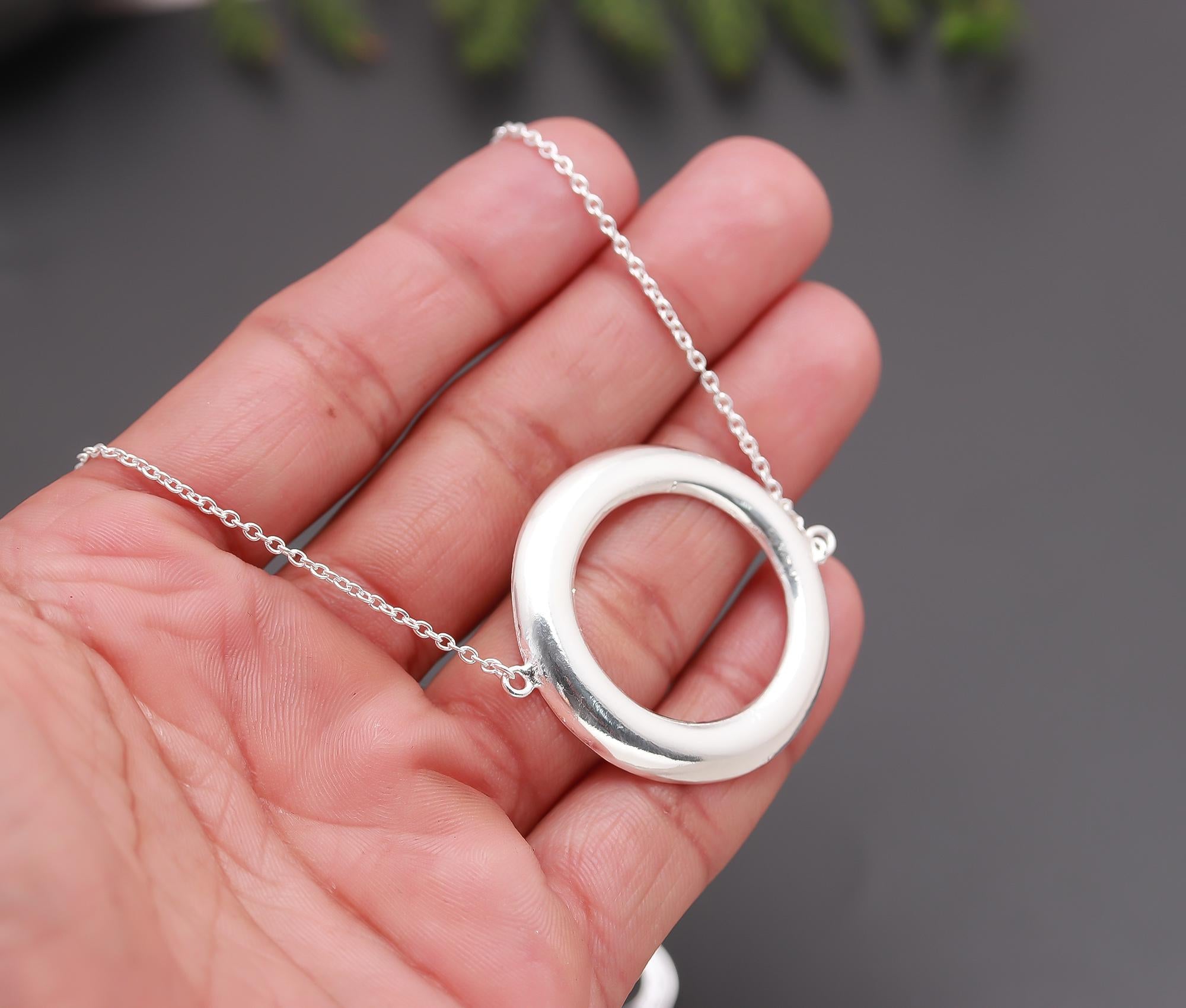 925 Silver Long Circle Link Necklace