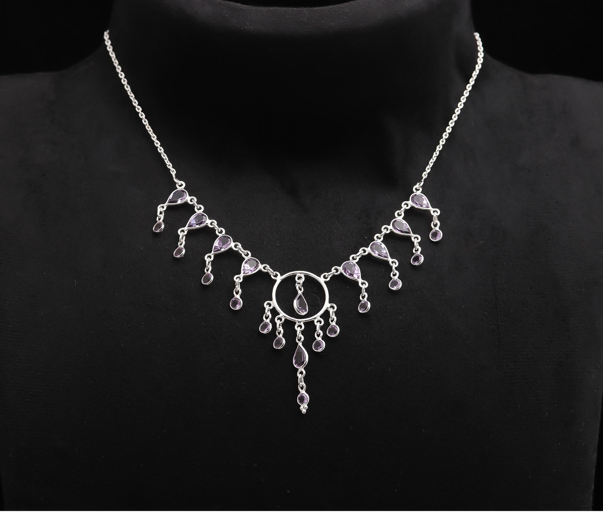 925 Silver Amethyst Circle Pendant Necklace