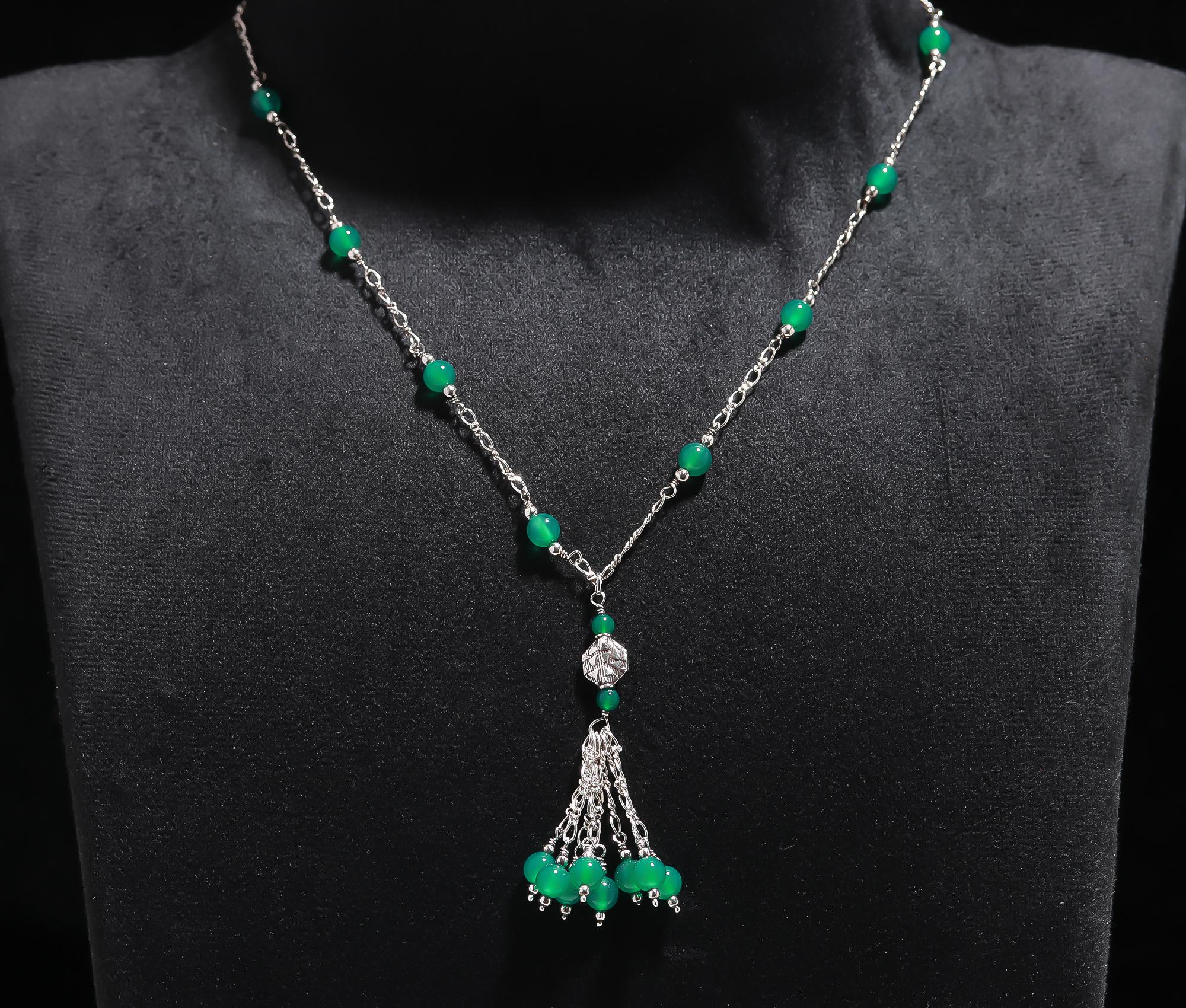 925 Silver Green Onyx Beaded Necklace