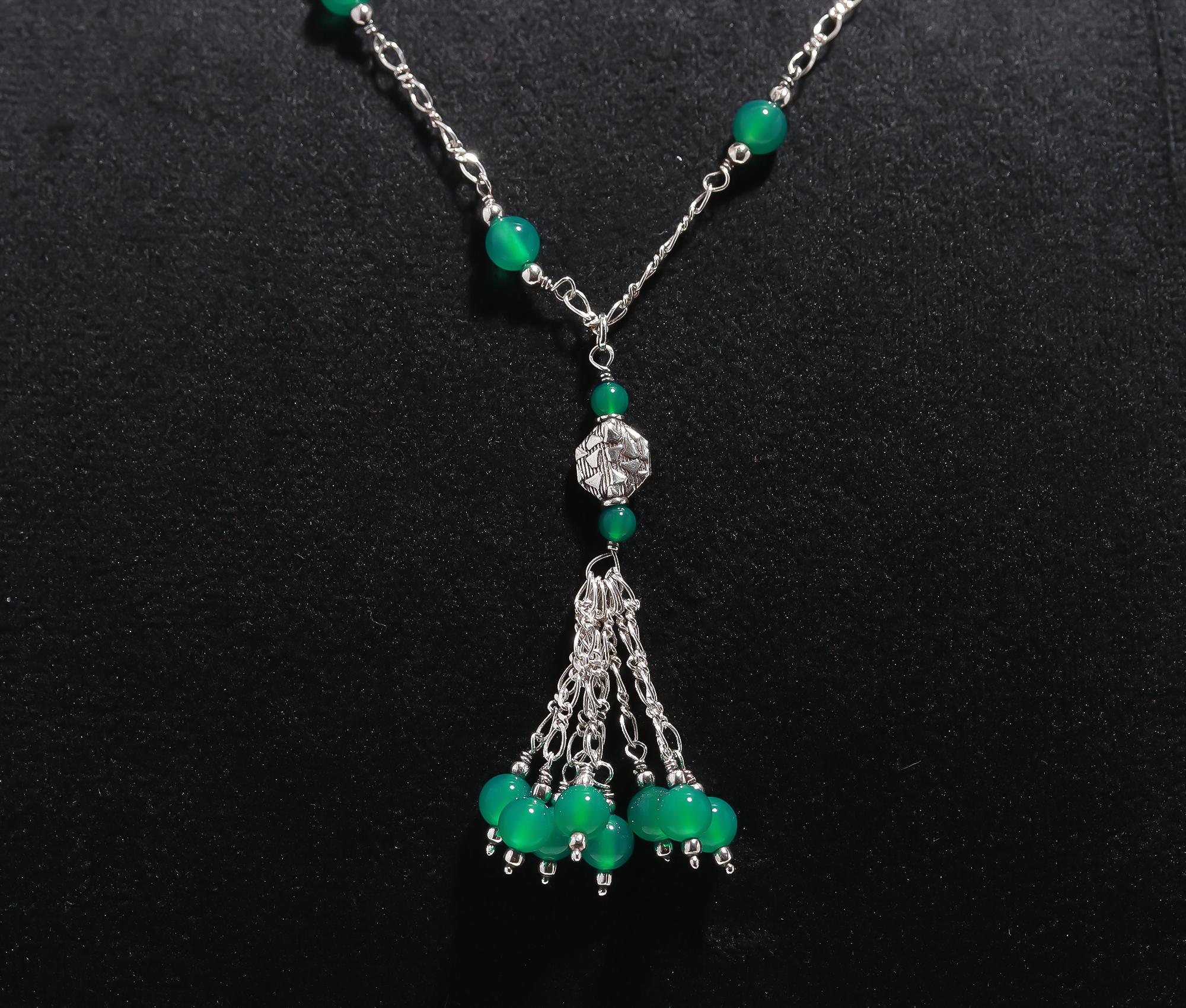 925 Silver Green Onyx Beaded Necklace