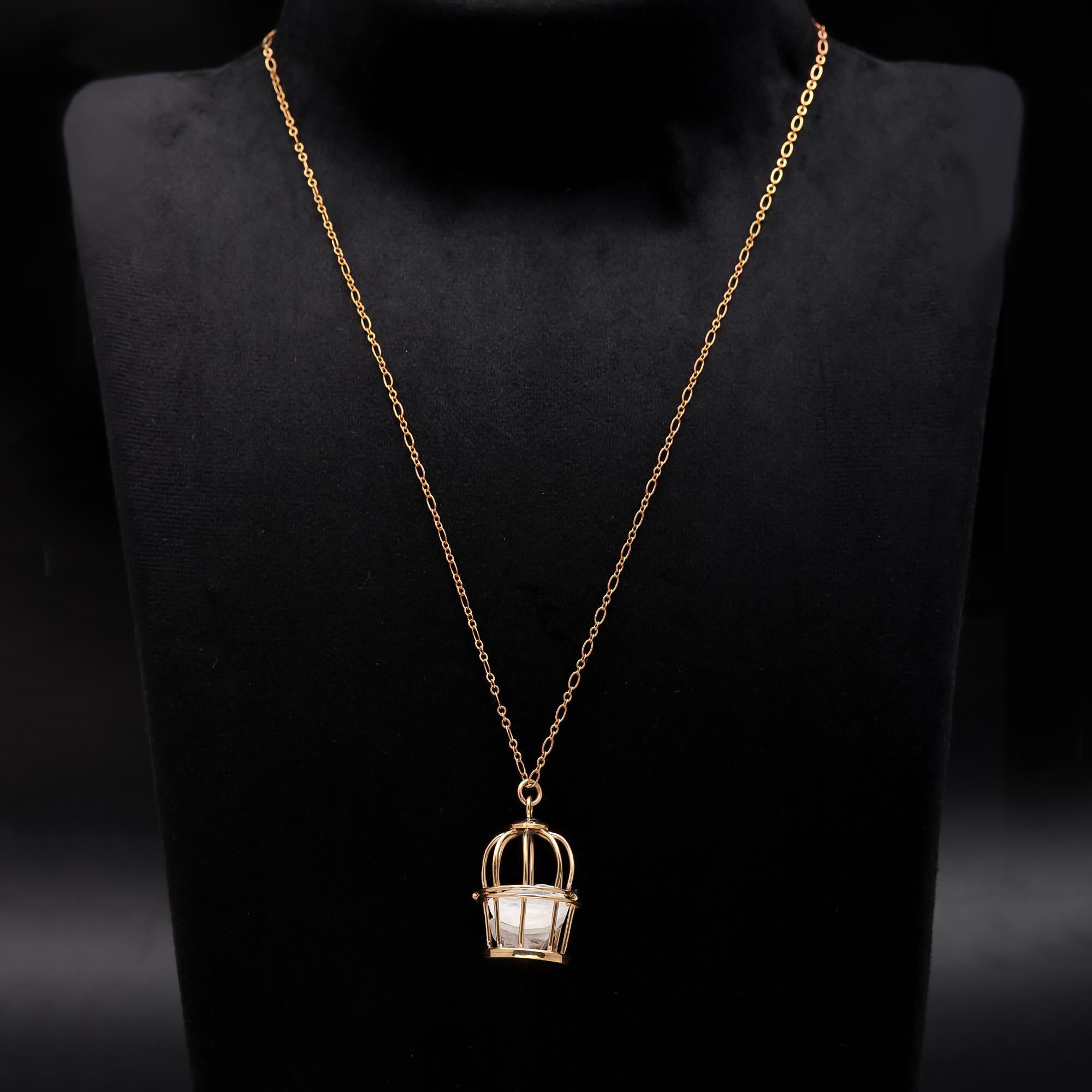 Designer 18 Brass Bird Cage Necklace with Drusy Gemstone