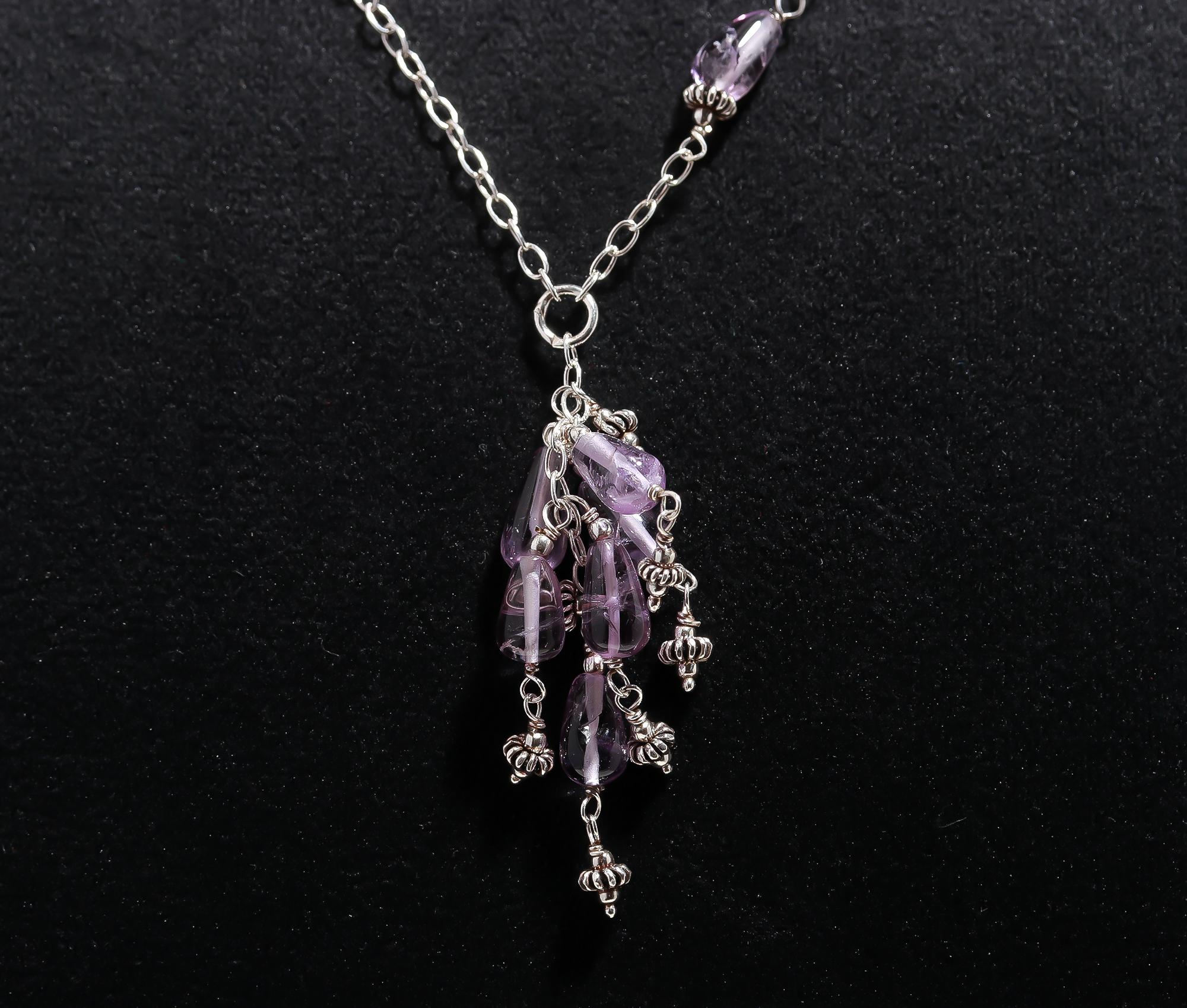 925 Silver Amethyst Beads Tassel Necklace