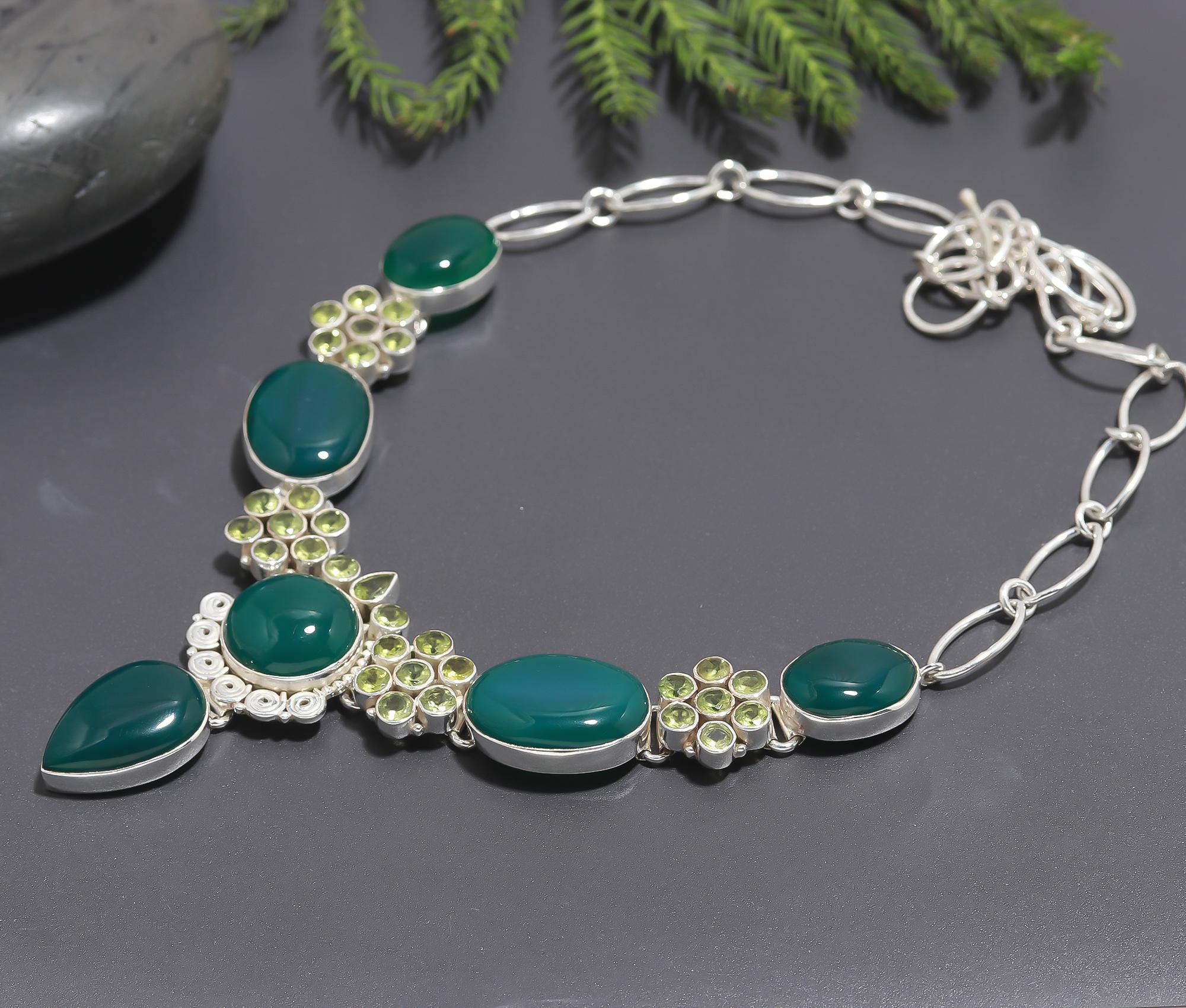 925 Silver Green Onyx and Peridot Necklace