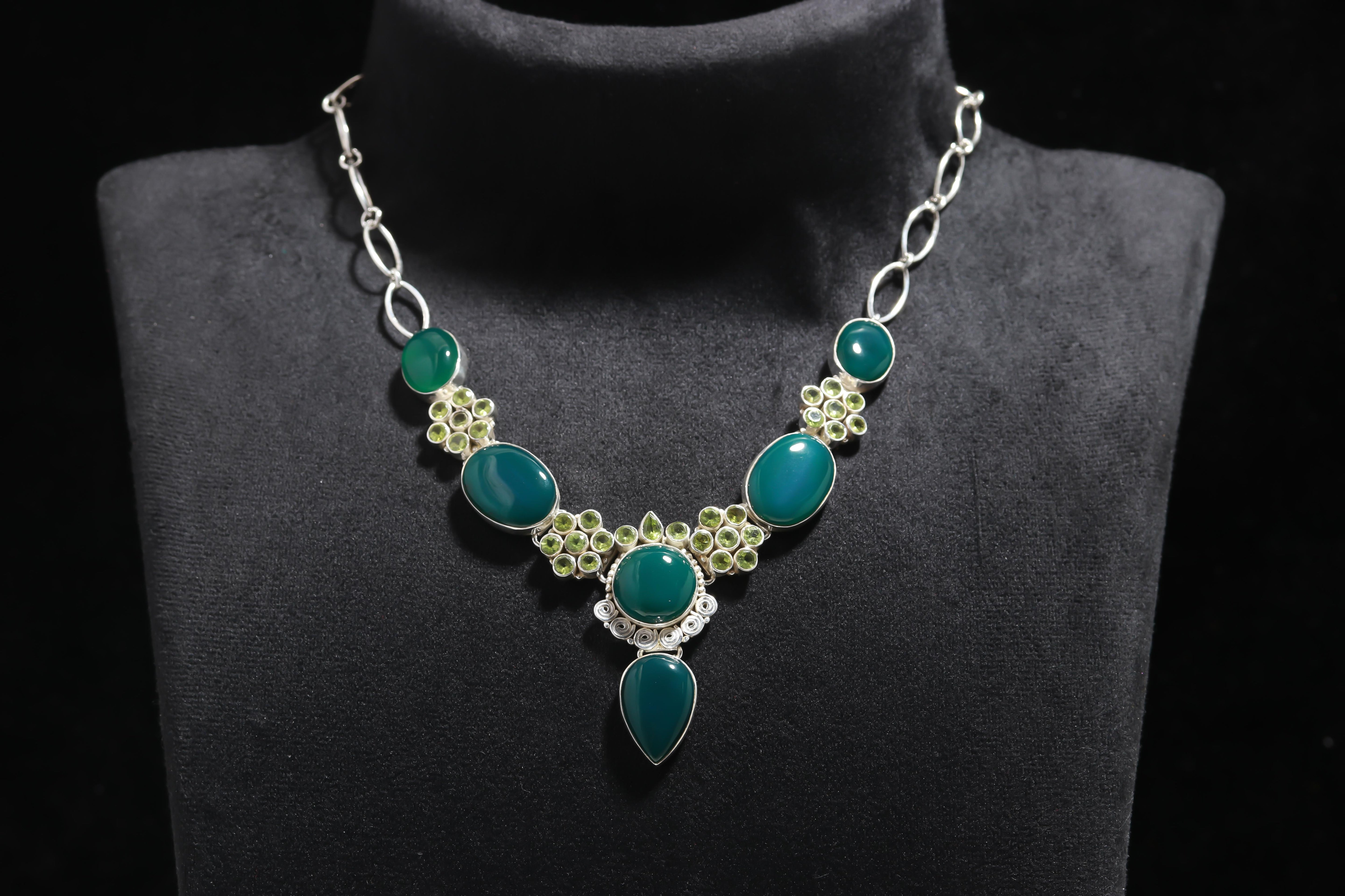 925 Silver Green Onyx and Peridot Necklace
