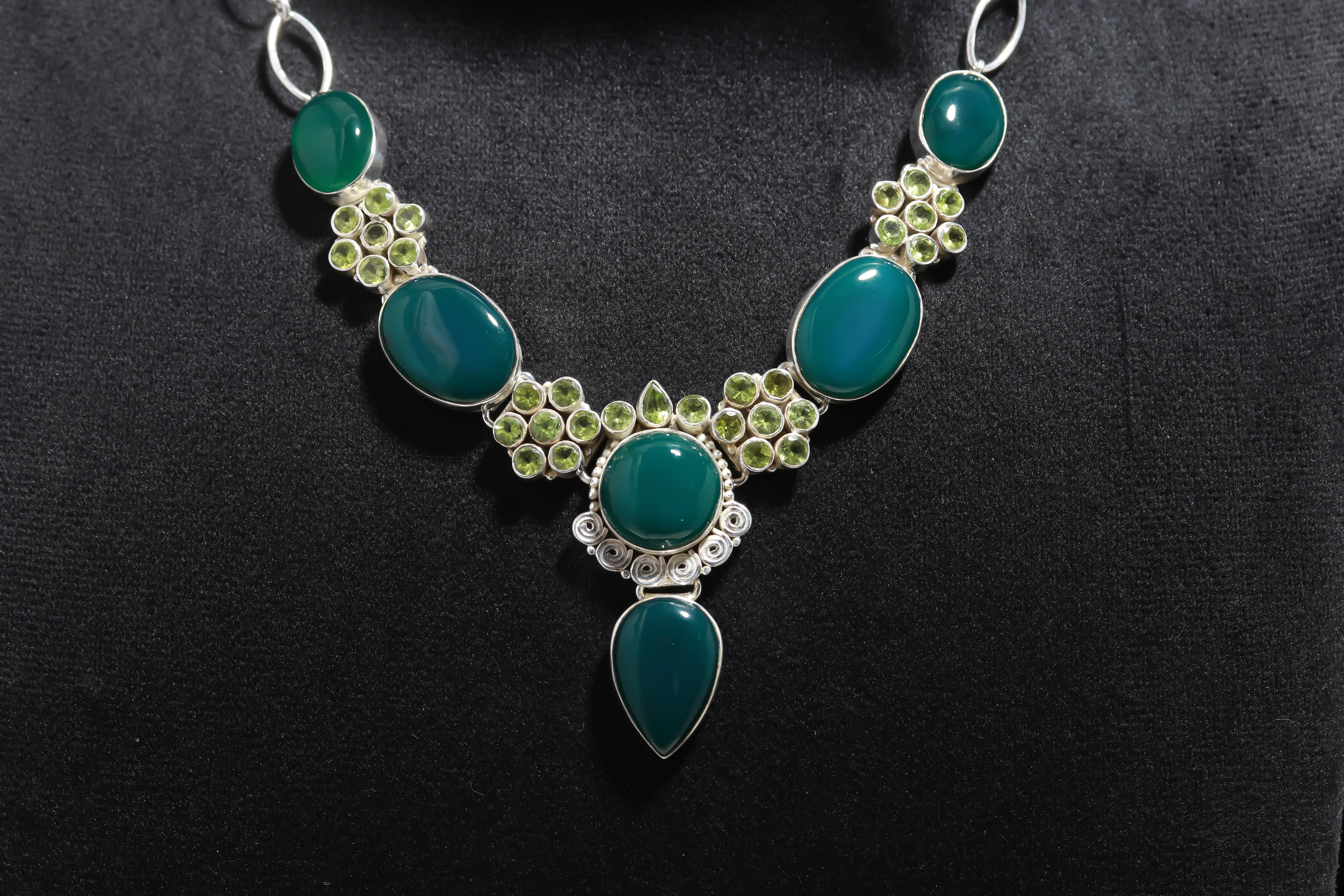 925 Silver Green Onyx and Peridot Necklace