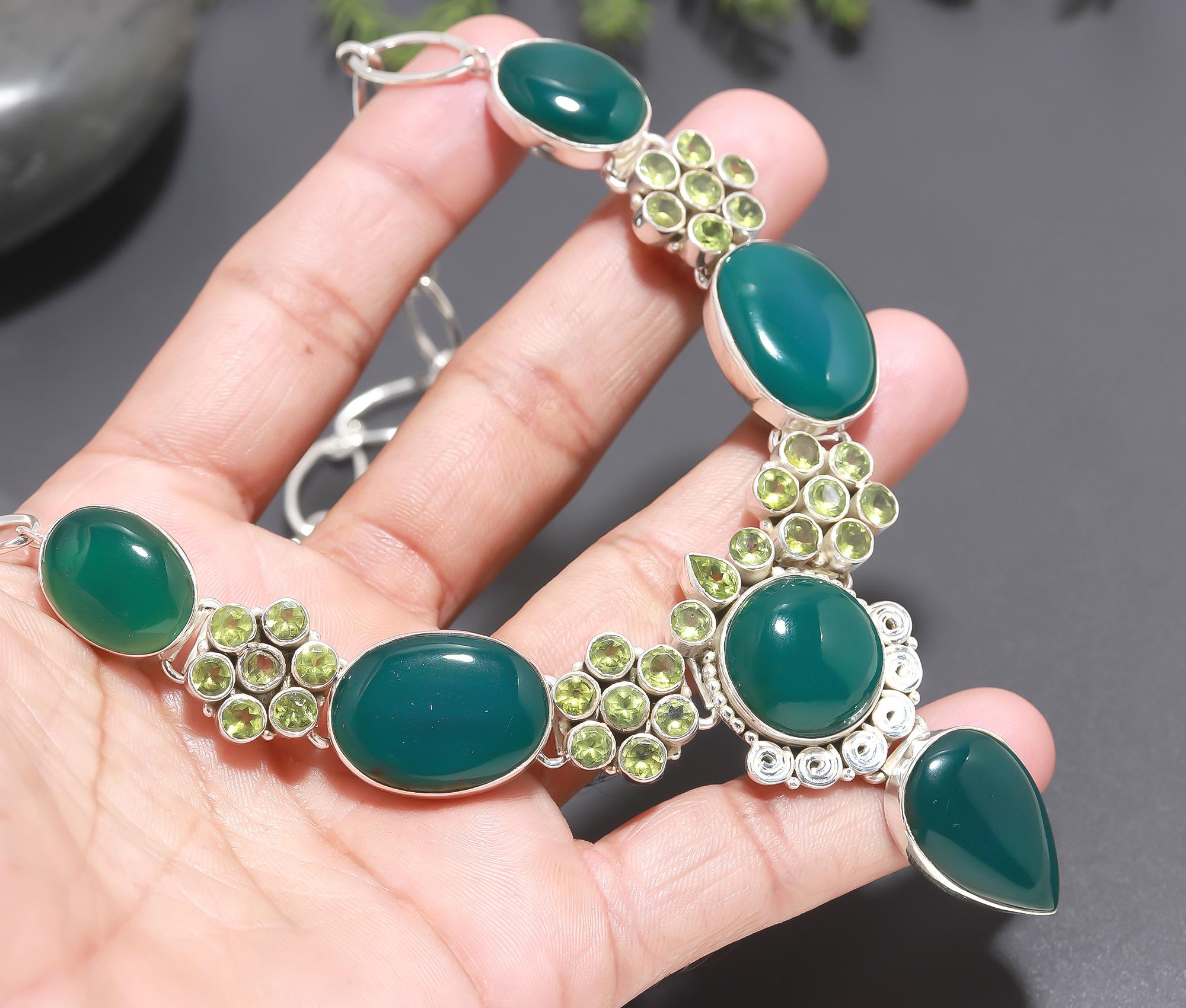 925 Silver Green Onyx and Peridot Necklace