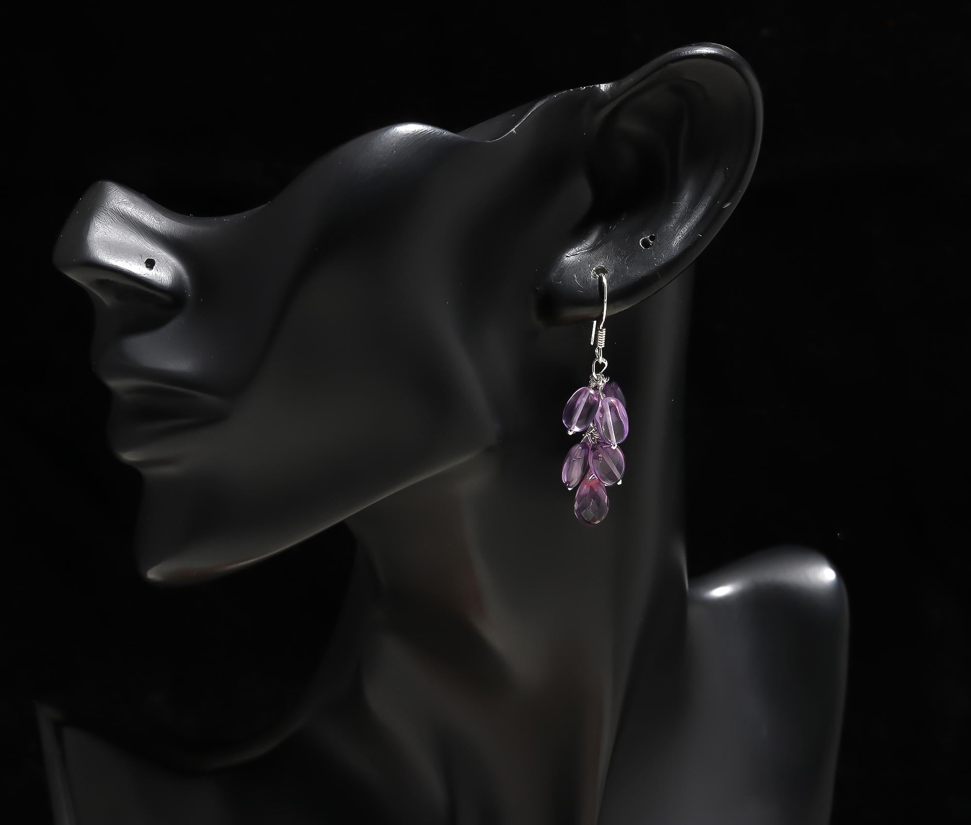 925 Silver Amethyst Beads Cluster Dangle Earrings