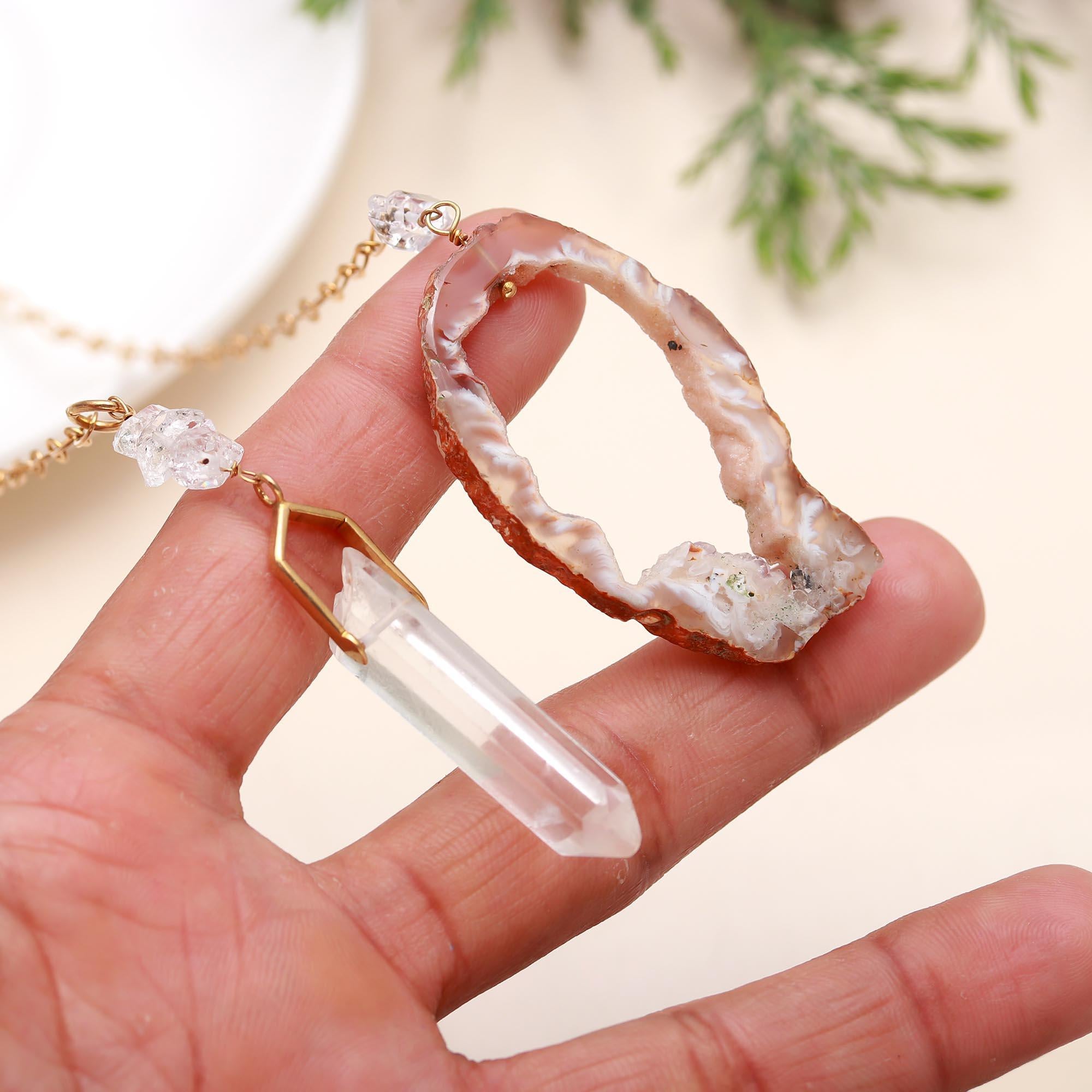 925 Silver Agate Slice Necklace