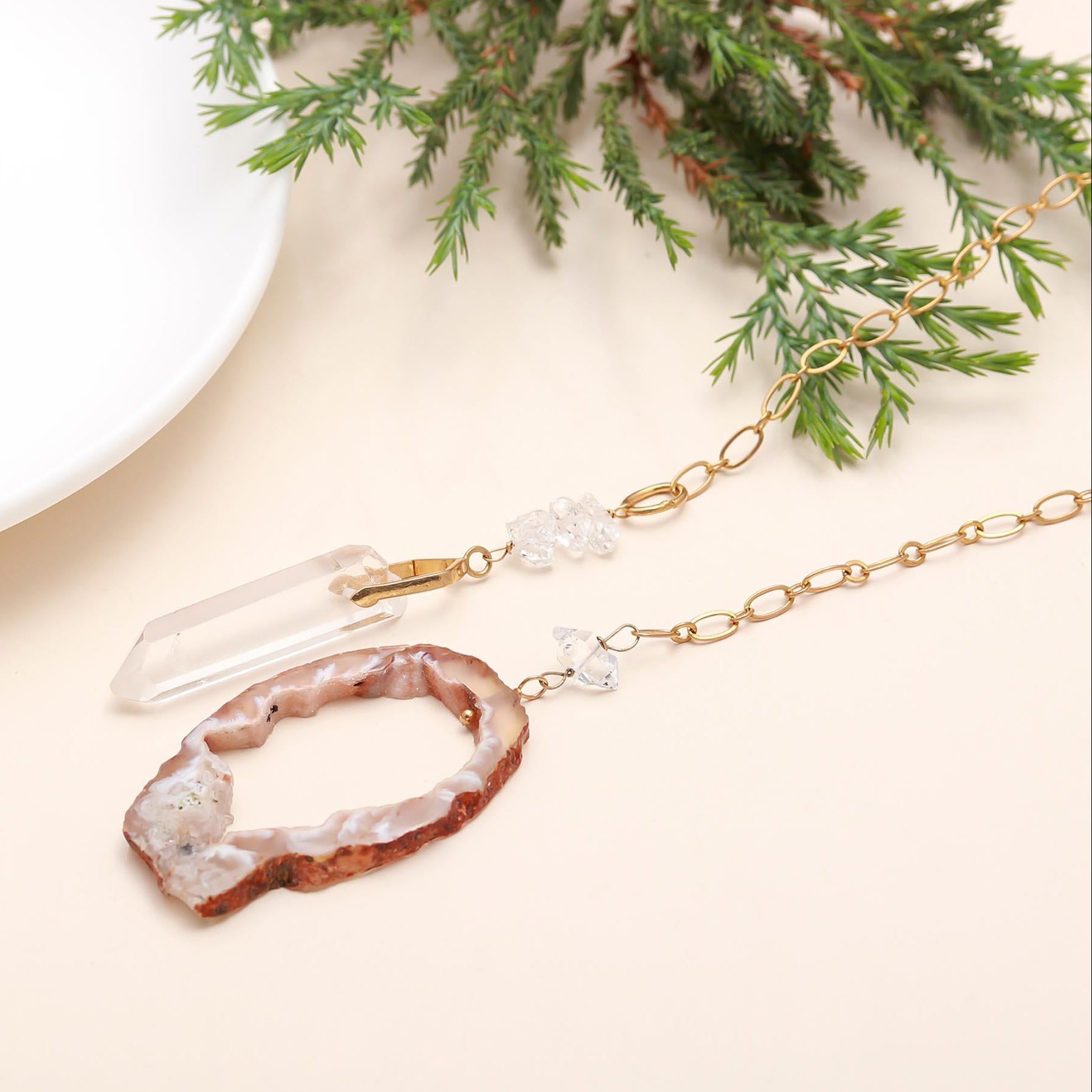 The Earth Element: Geode Slice & Crystal Point Necklace