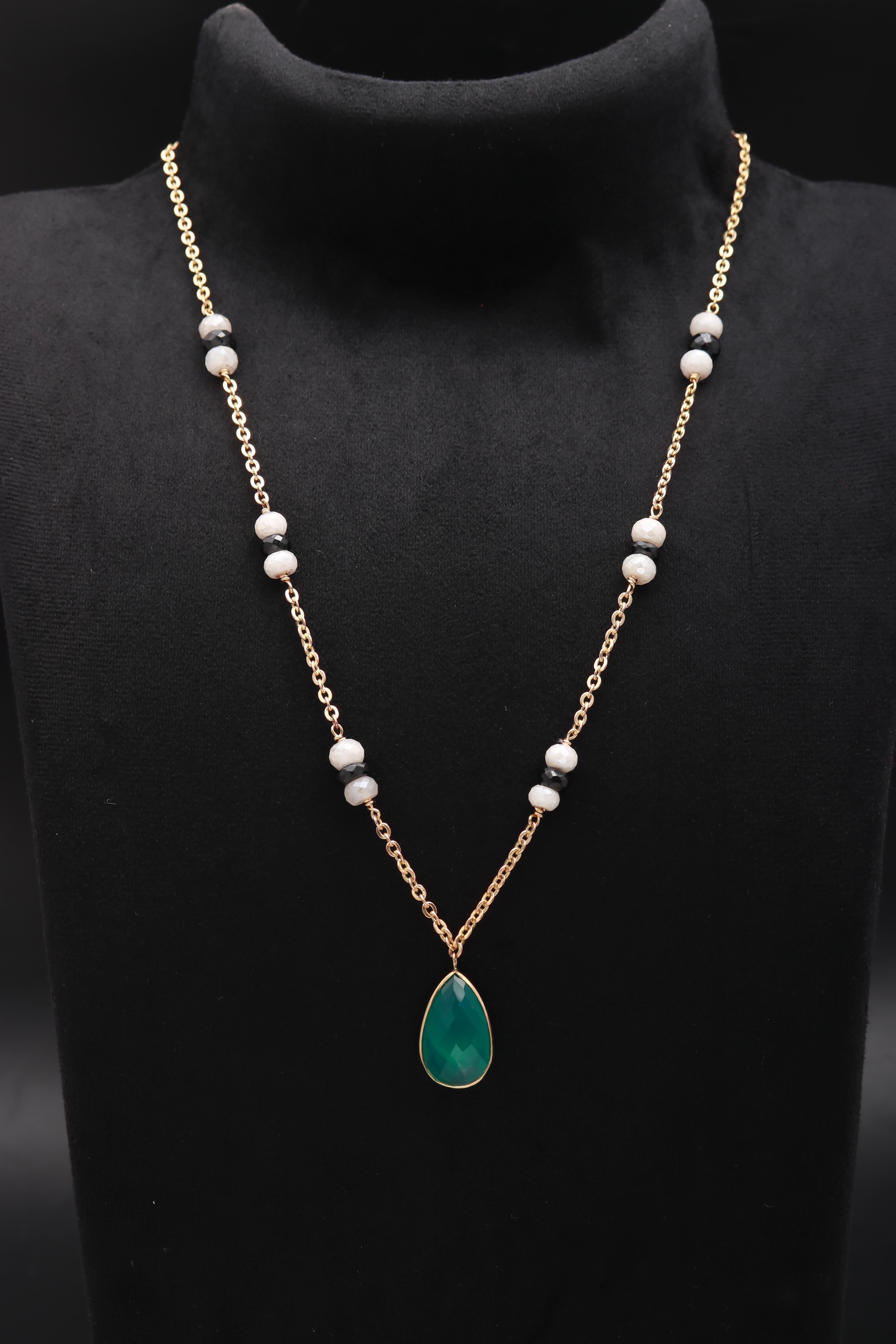 The Emerald Drop: Green Onyx Station Chain Necklace